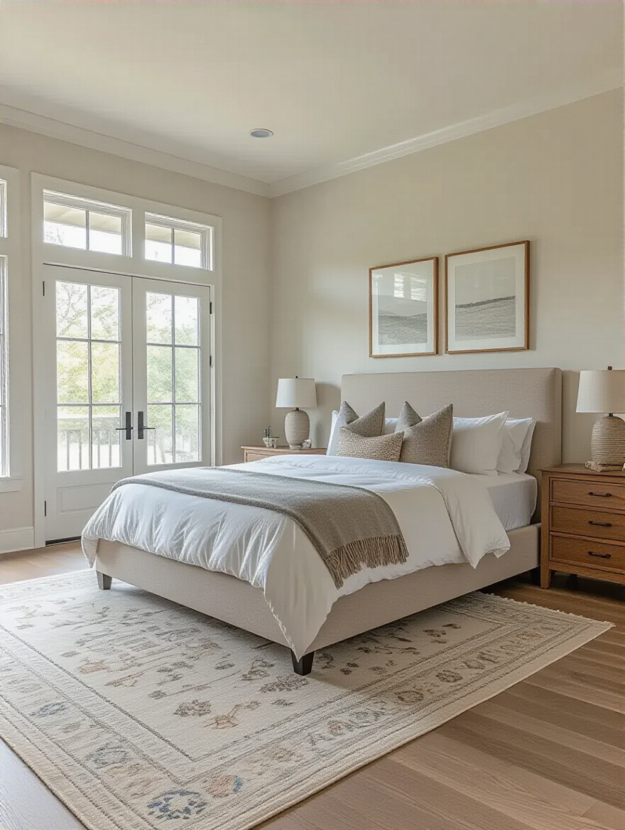 Master bedroom showing strategic furniture layout with clear pathways for optimal flow