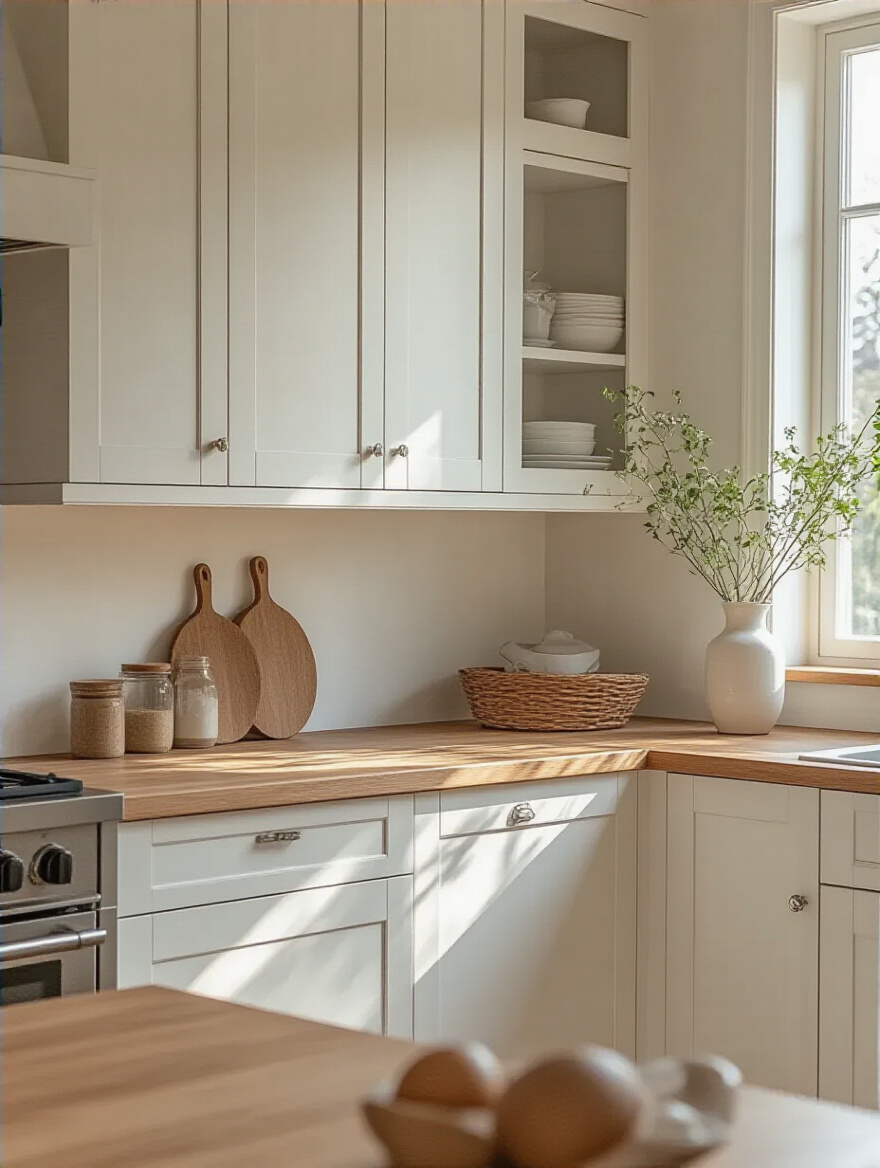 Professional photo of freshly painted cabinet doors in a kitchen
