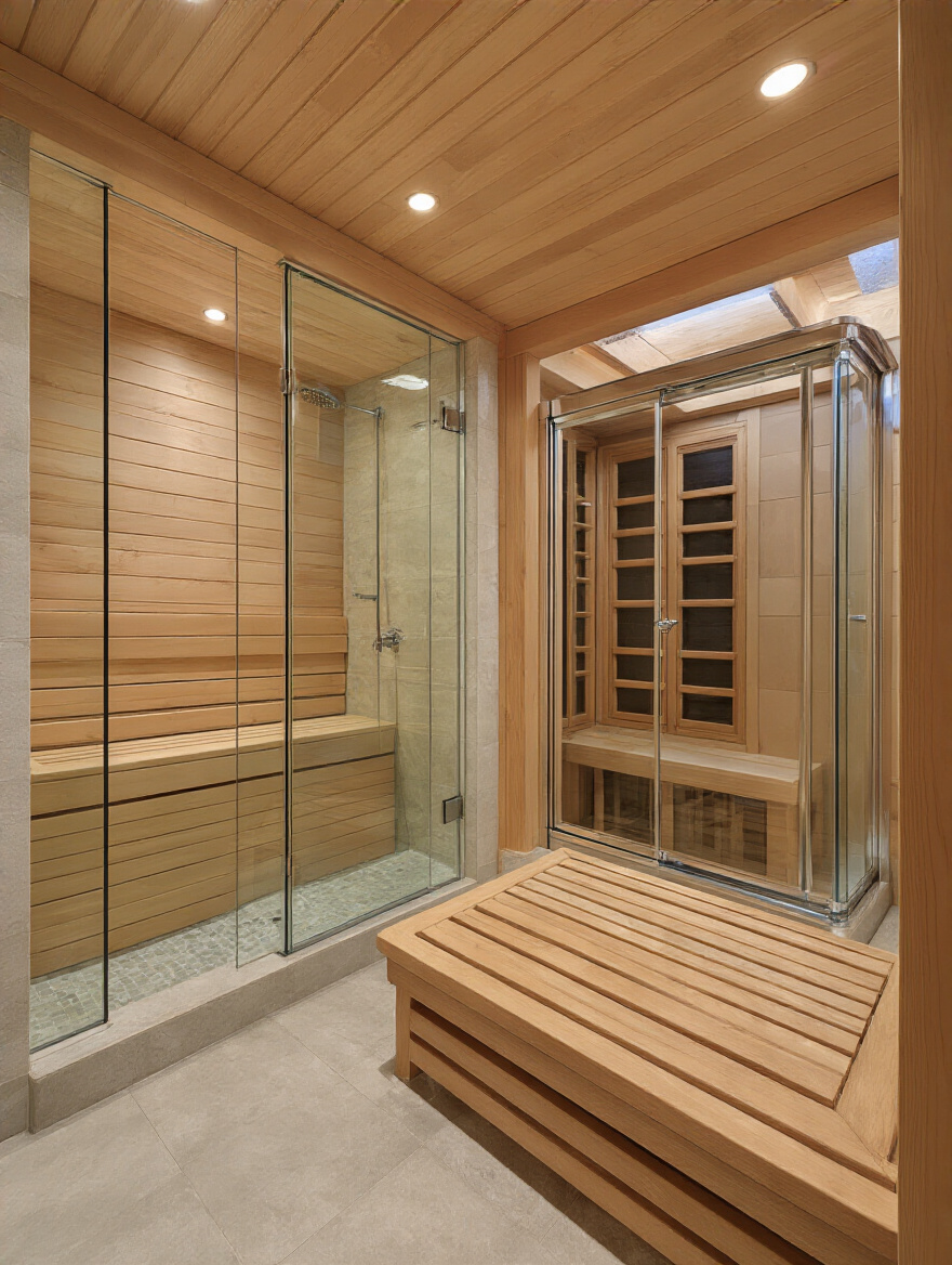 Luxurious bathroom with integrated private infrared sauna and