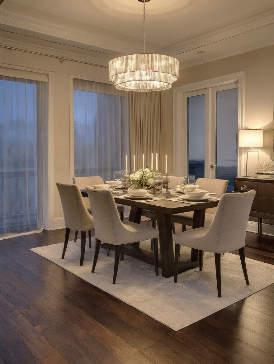 Dining room portrait showing warm and cool lighting to illustrate Kelvin temperature mood