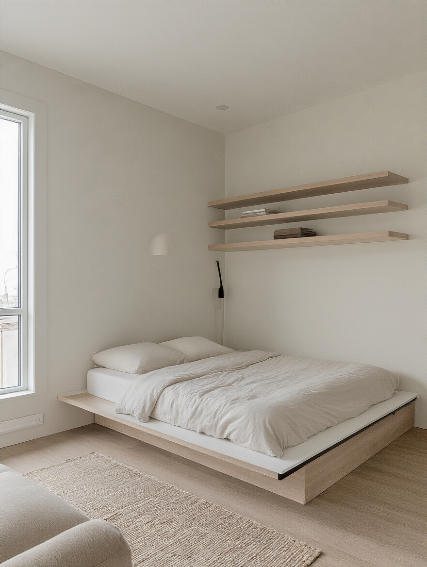 Modern bedroom with optimized layout featuring clear pathways and open space for seamless movement