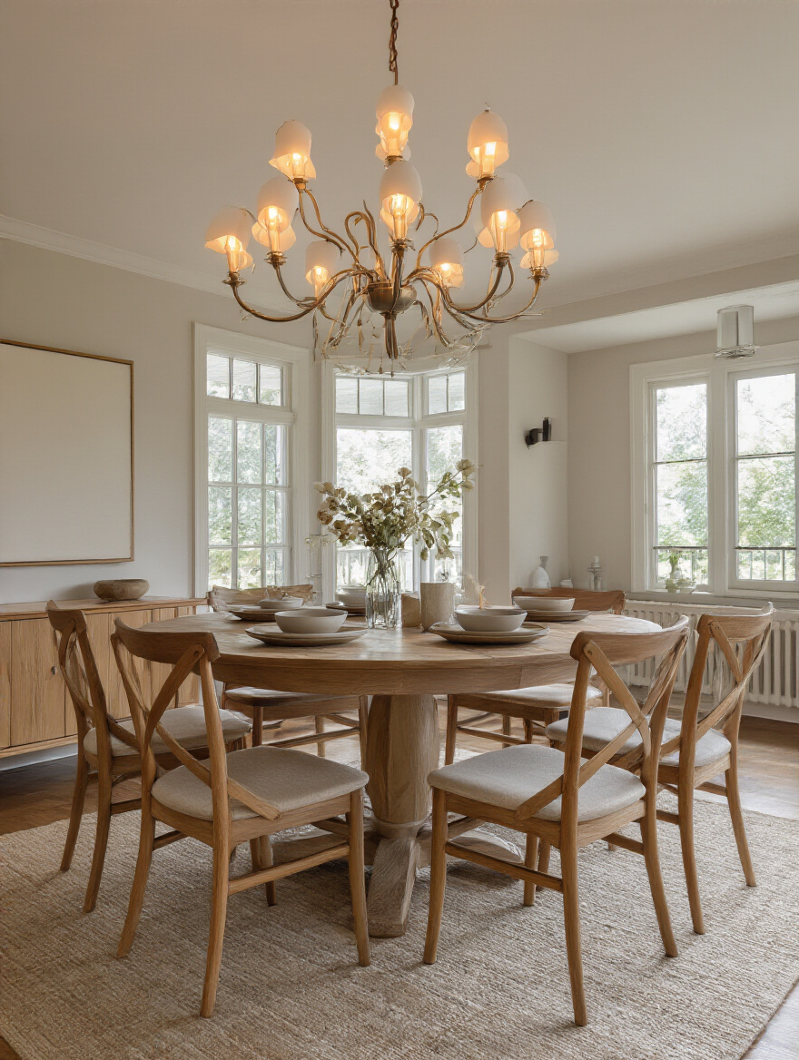 Dining room portrait focusing on high-CRI chandelier lighting for true food color rendition
