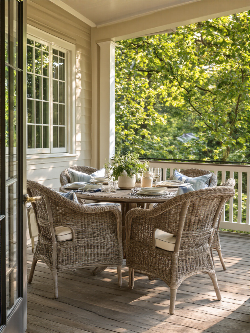 Back porch with perfectly sized round dining table and chairs, spacious layout, natural daylight