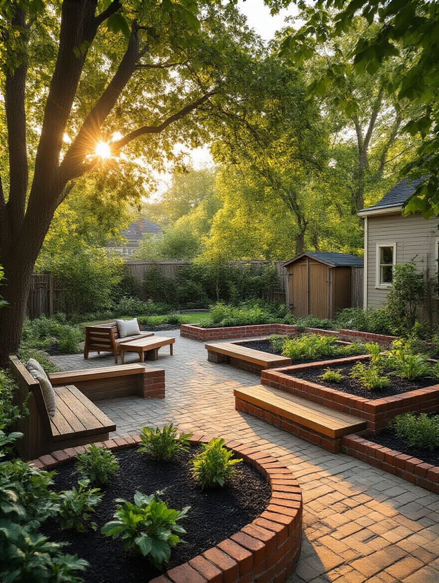 Portrait of a backyard audit planning scene in a sunlit yard