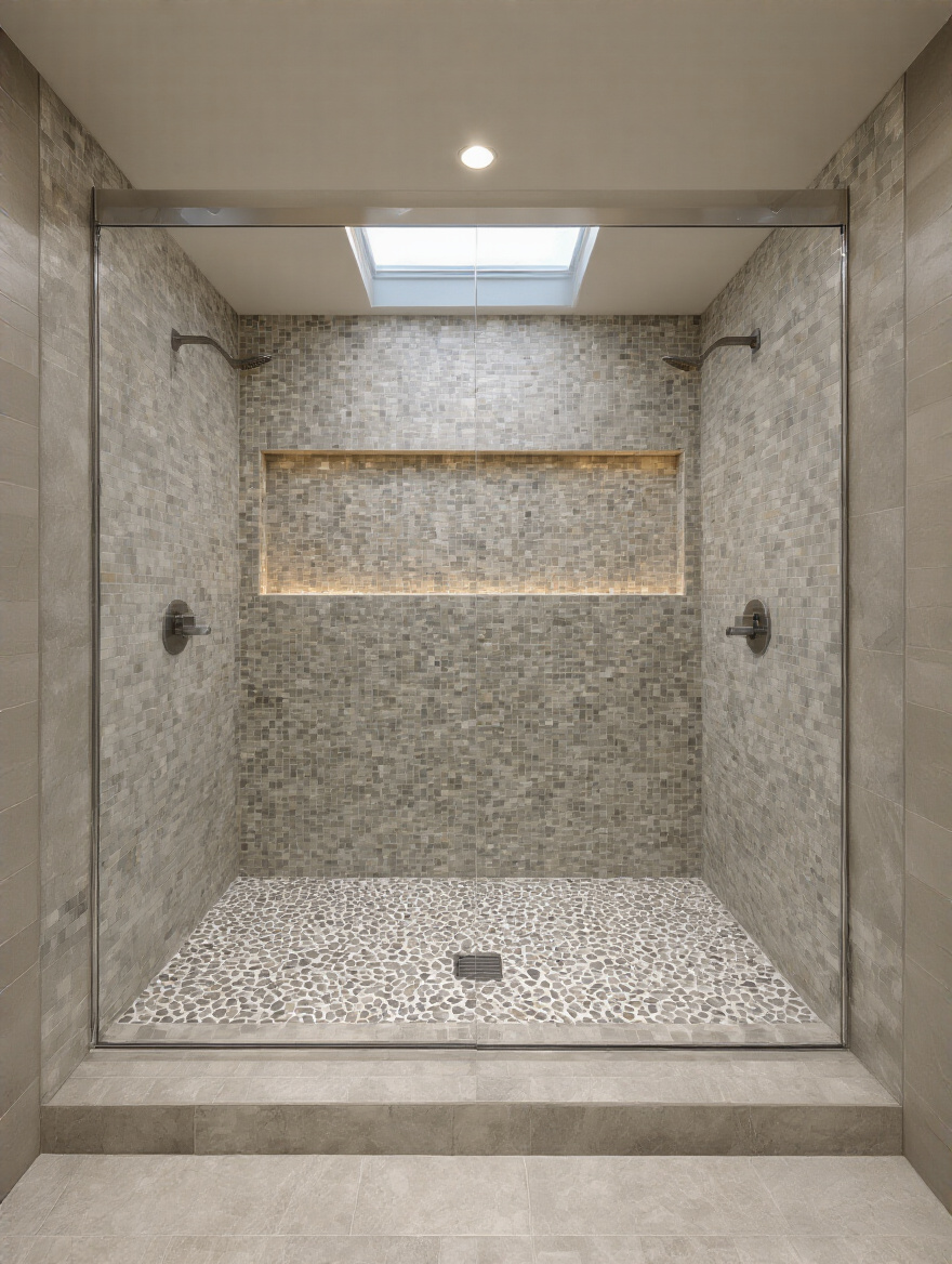 Portrait of a stylish shower floor with textured, slip-resistant tiles