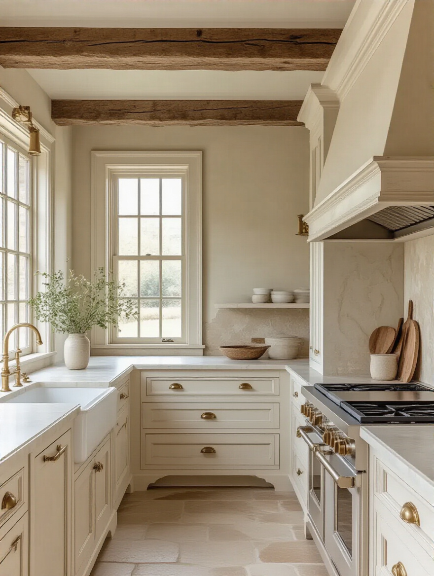 Portrait view of a cohesive traditional kitchen niche concept in warm lighting
