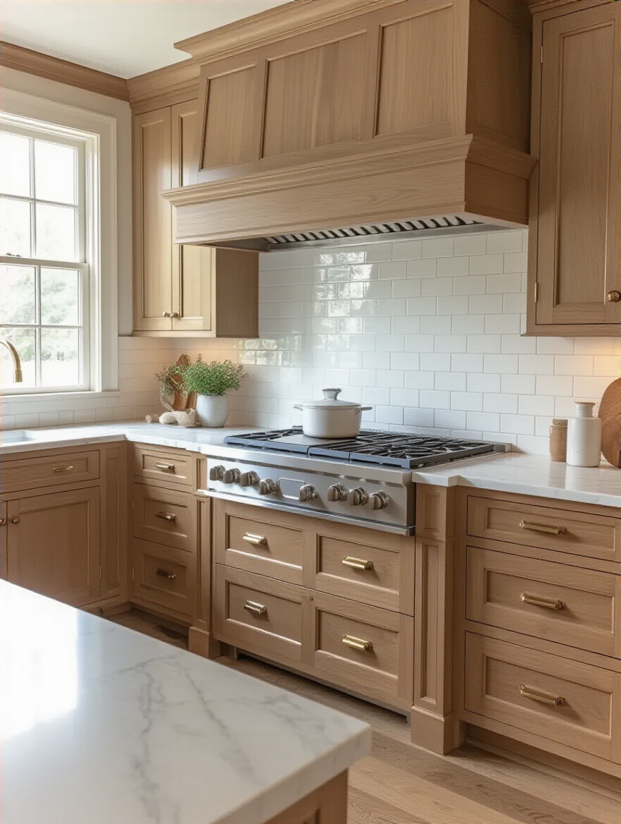 Portrait view of a cohesive traditional backsplash in a kitchen