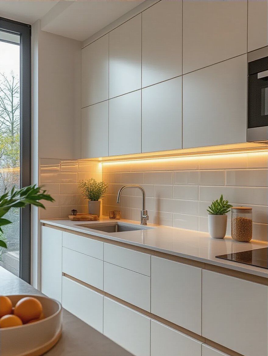 Portrait of a modern kitchen with a seamless backsplash