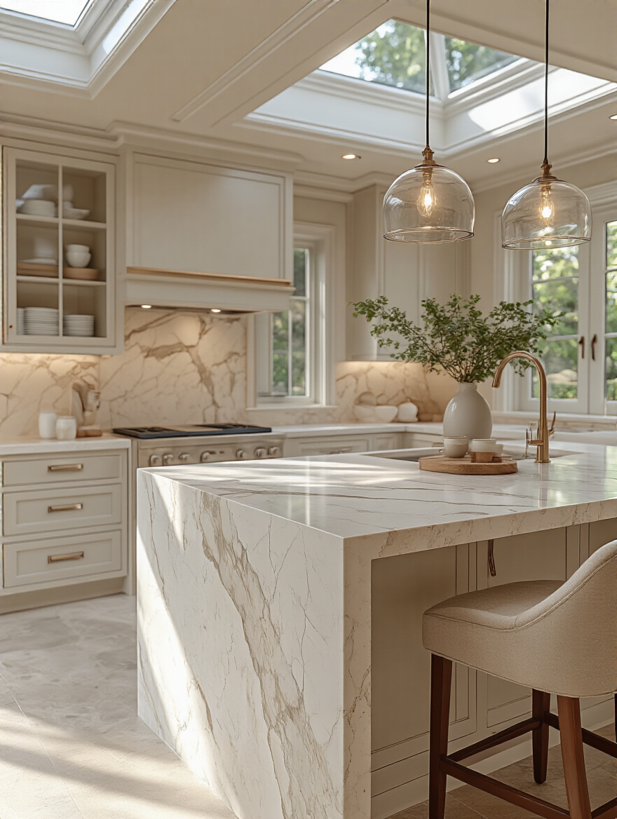 Vertical luxury kitchen detail showing flawless seam and edge craftsmanship