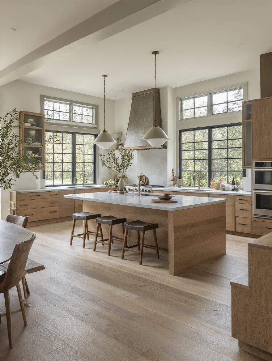 Modern kitchen island layout with clear circulation and functional workflow