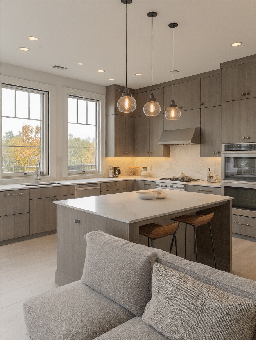 Portrait kitchen with layered lighting and expansion-ready electrical layout