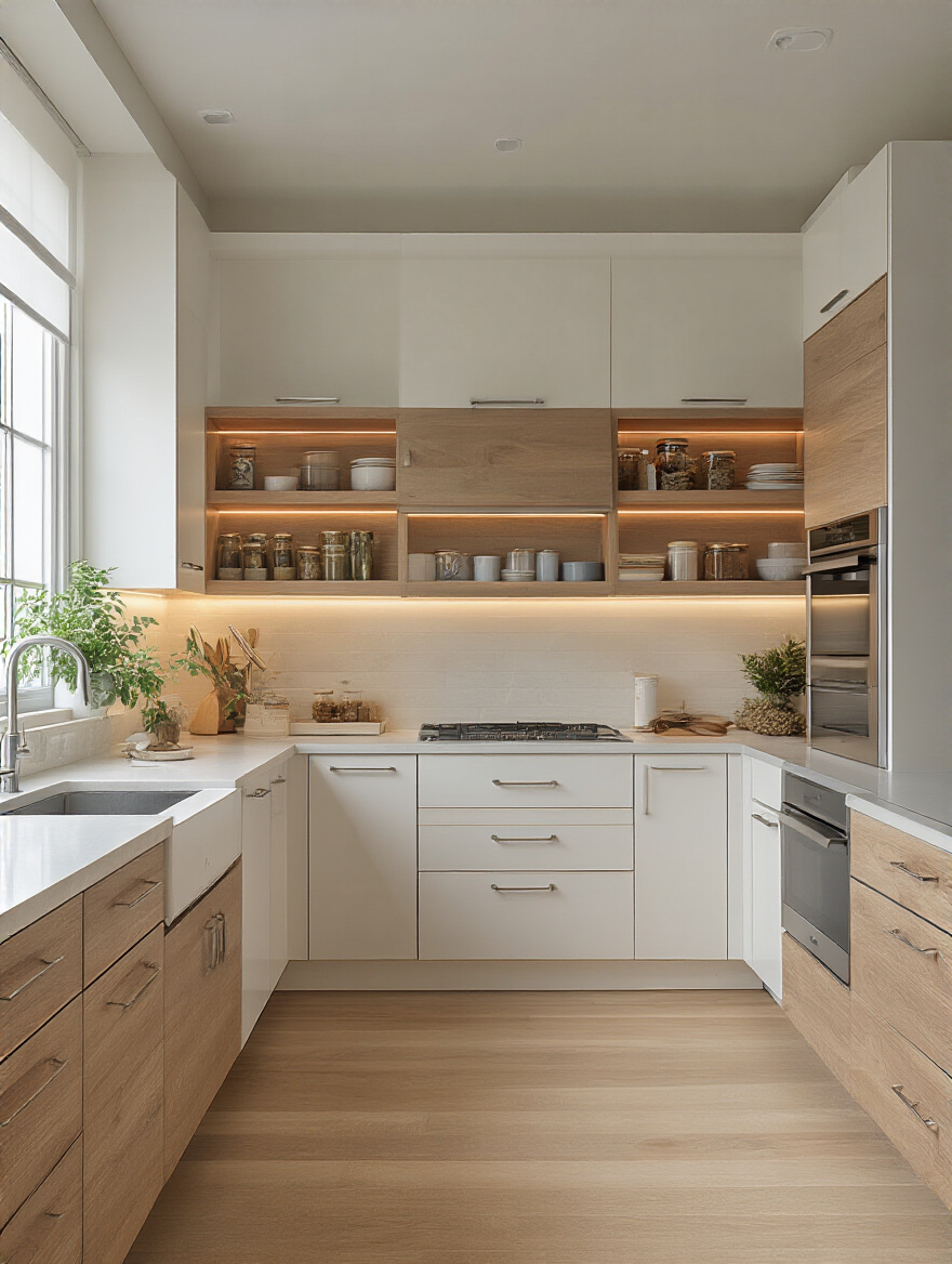 Portrait of a modern kitchen with smart storage beyond standard cabinetry