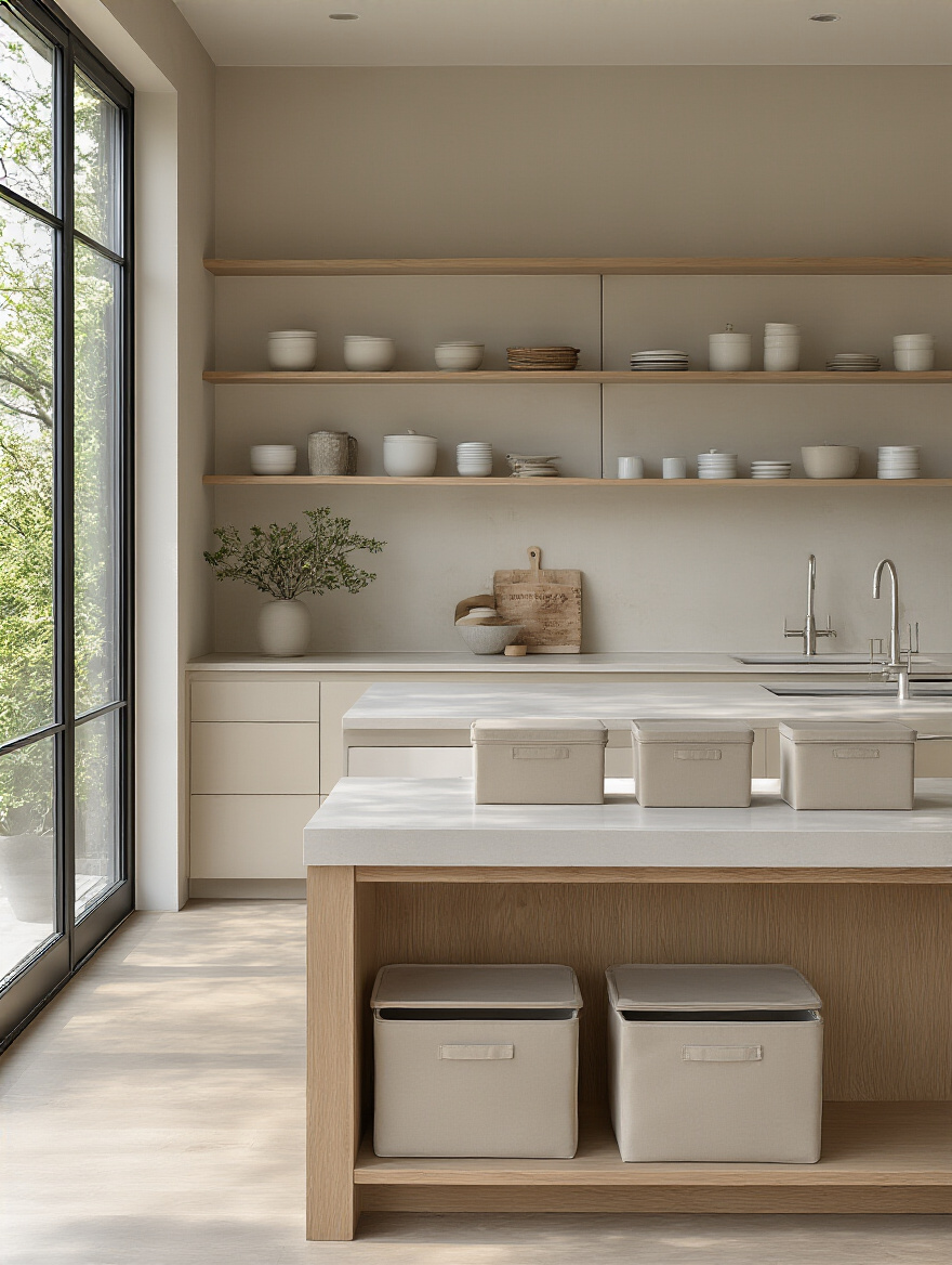 Portrait of a modern minimalist kitchen showing decluttering setup