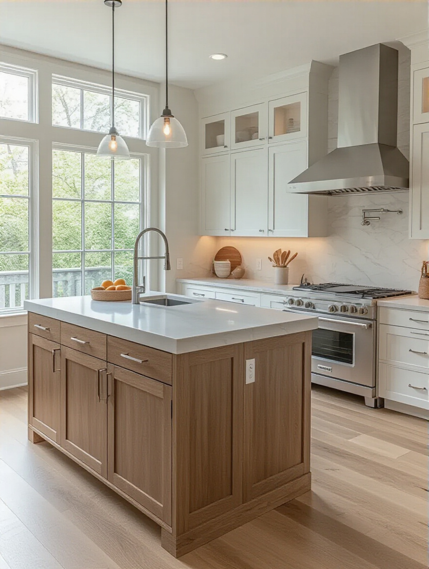 Ergonomic kitchen with adjustable-height surfaces and accessible storage