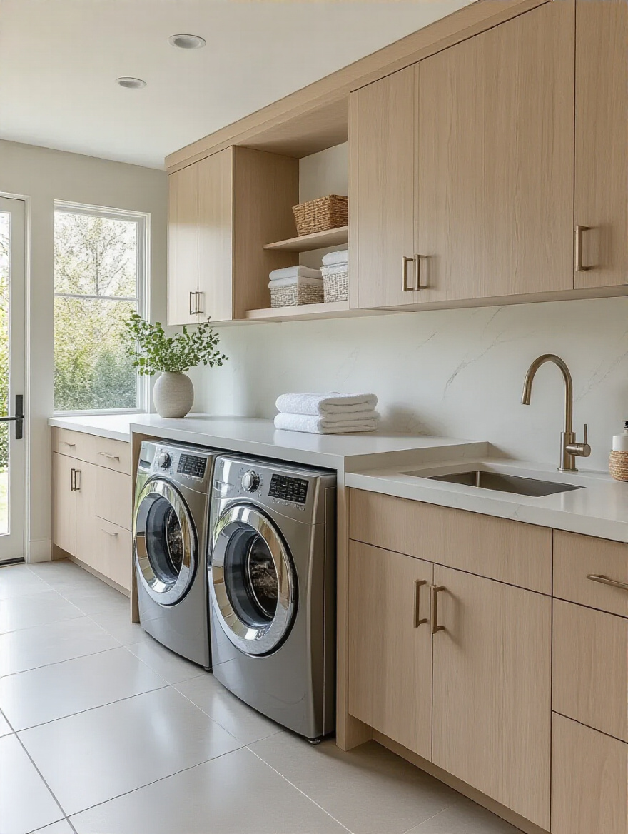 Durable laundry countertop for folding & sorting in a modern laundry room