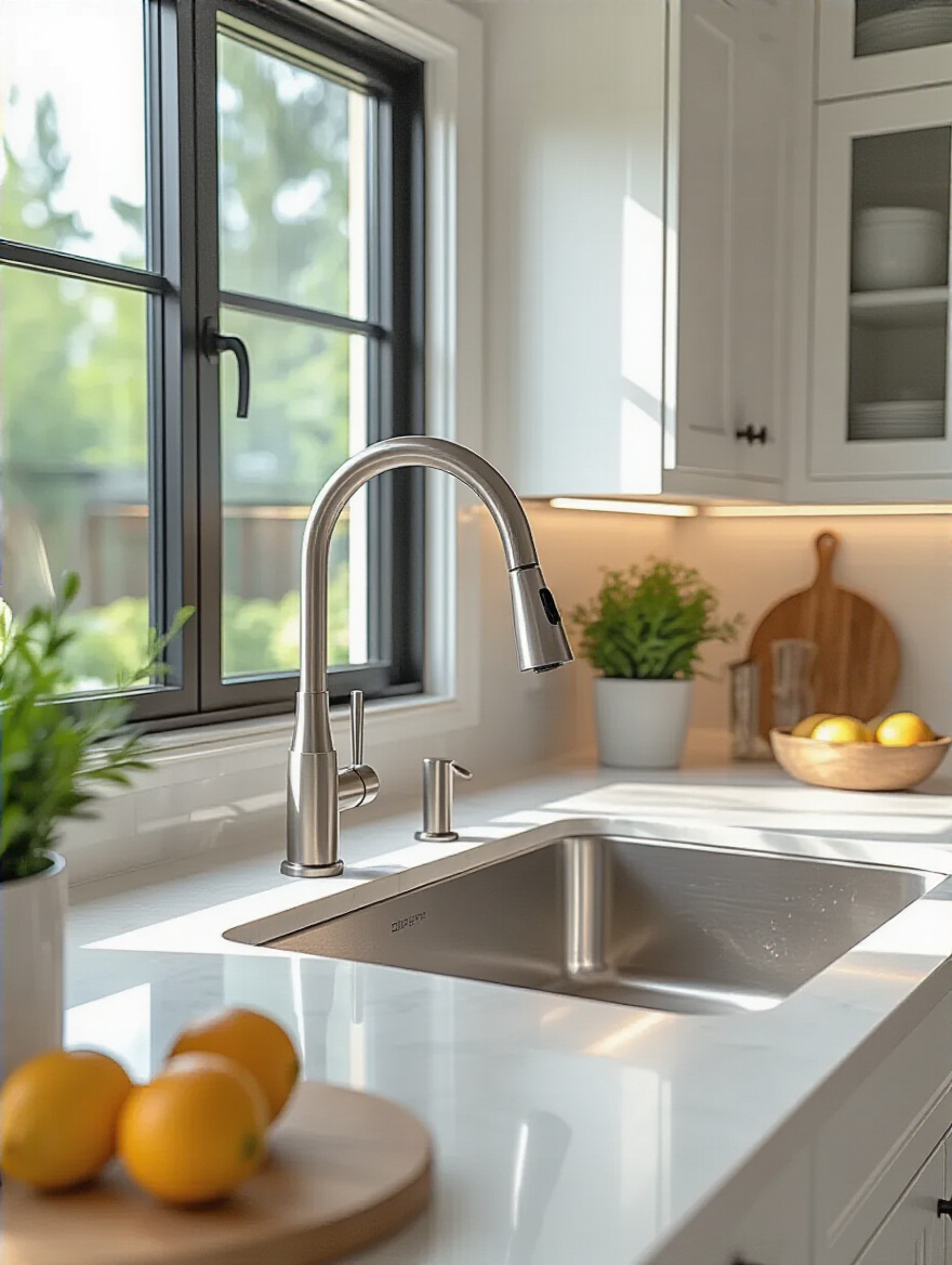 Modern kitchen sink and stylish faucet setup