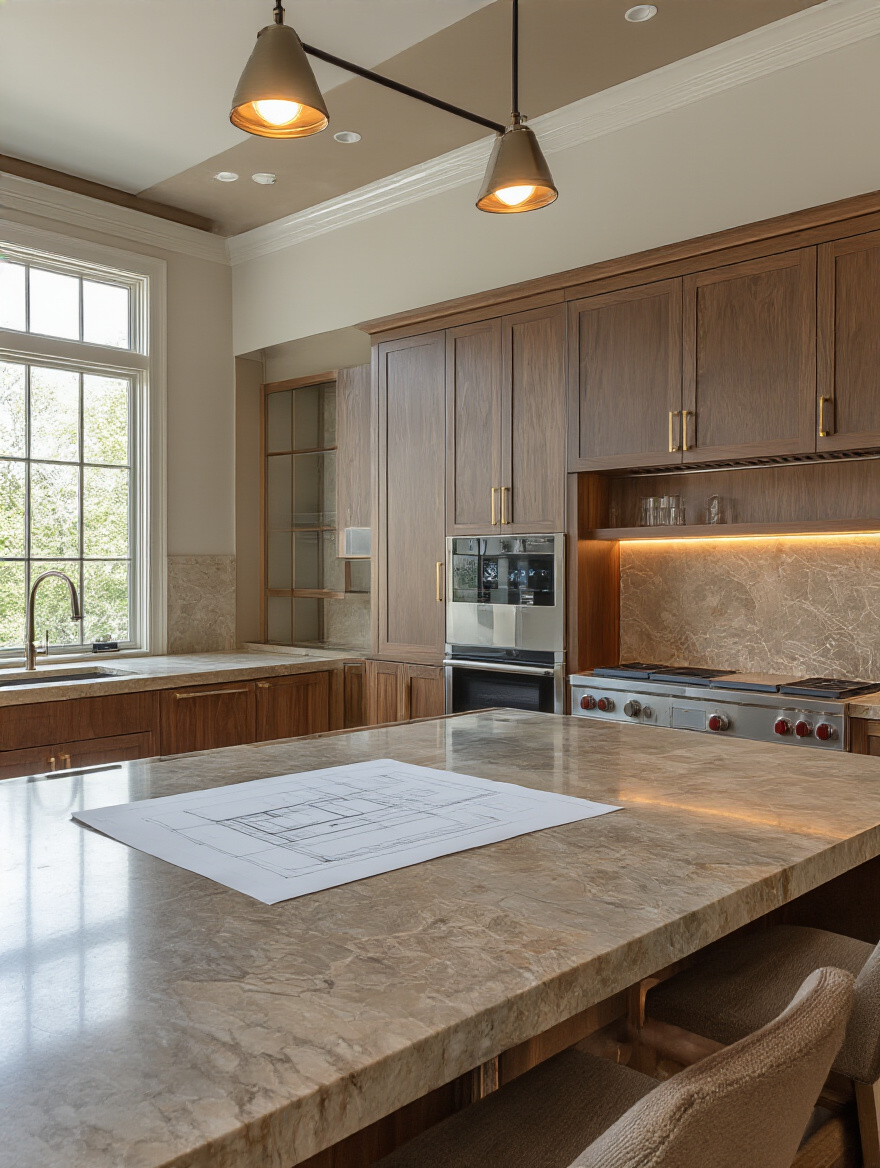 Portrait view of luxury kitchen with hidden smart home integration