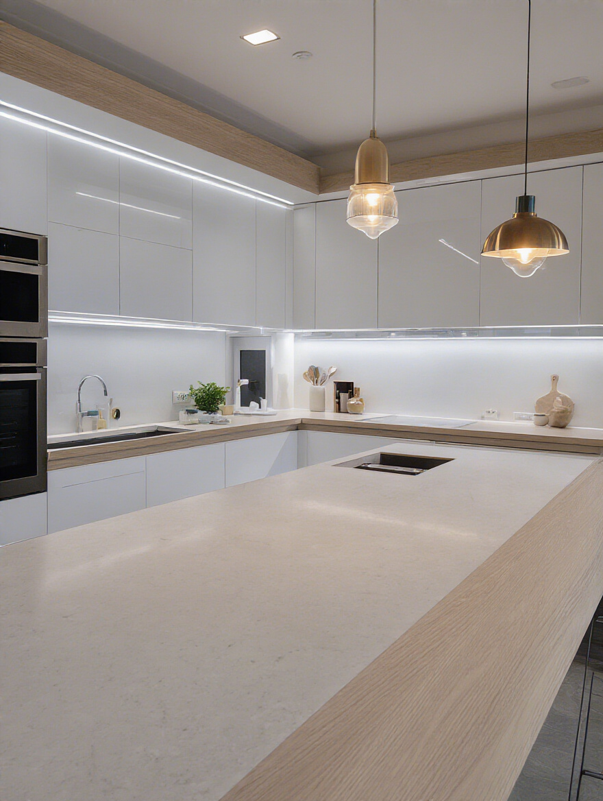 Portrait of a modern kitchen with integrated smart task and ambient lighting