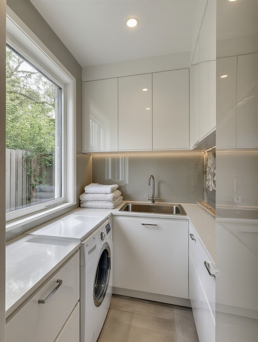 Laundry room with splashback and wall treatments