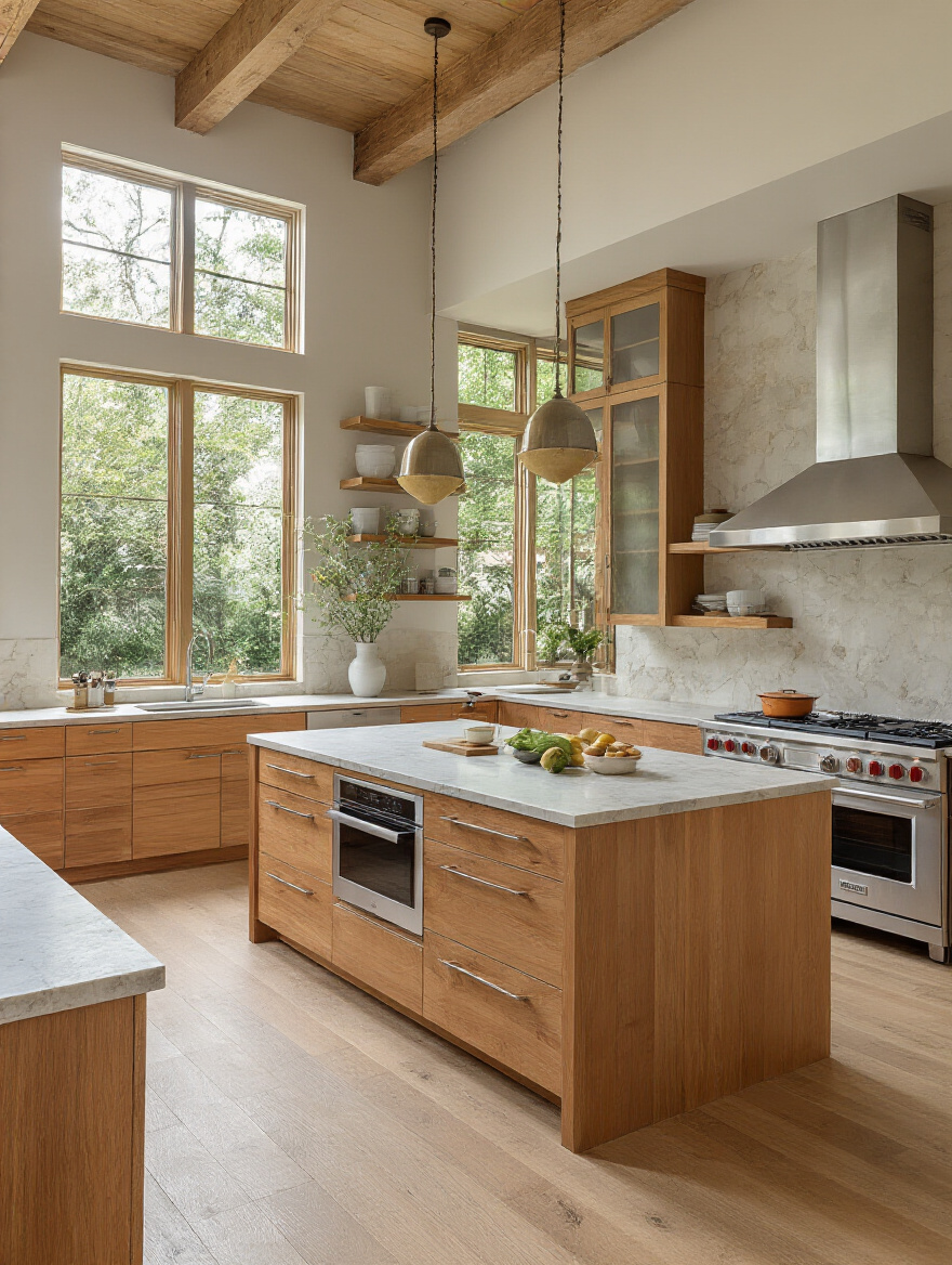Portrait of an ergonomic kitchen layout with clear zones and ample walking space