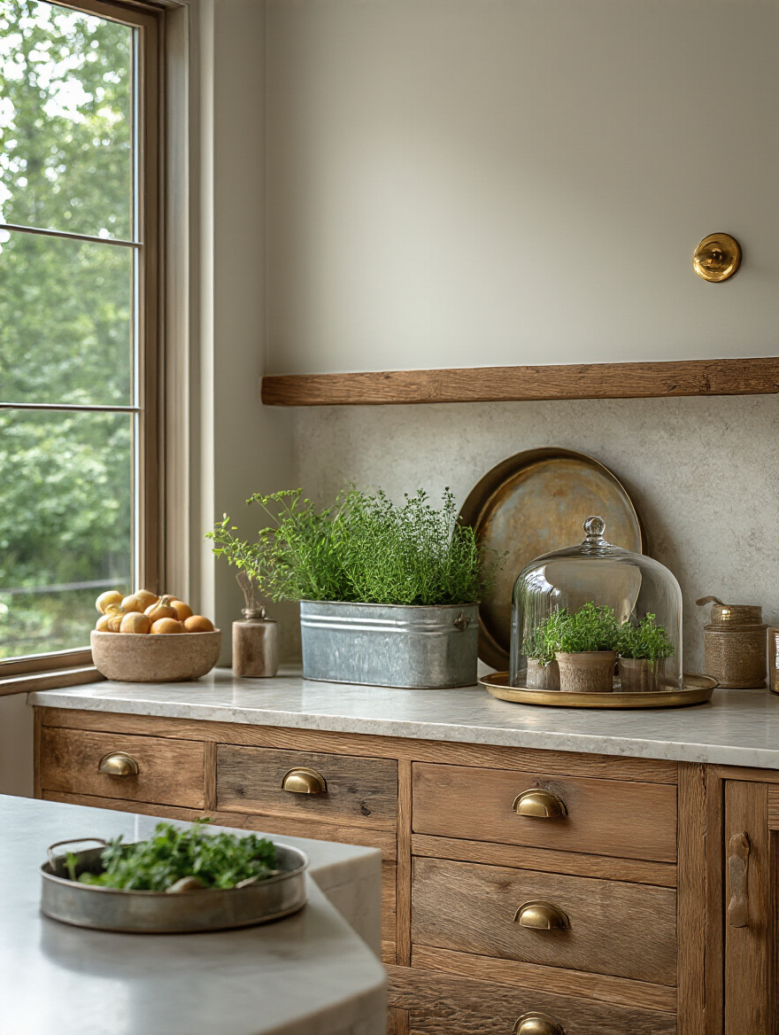 Modern kitchen with repurposed vintage finds as focal accents