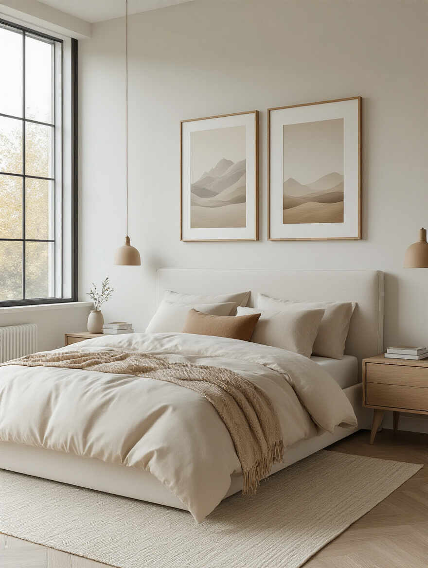 Bedroom wall with rotating art display