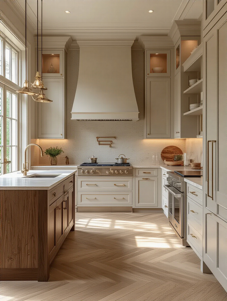 Luxurious kitchen featuring bespoke cabinetry with integrated storage and premium finishes