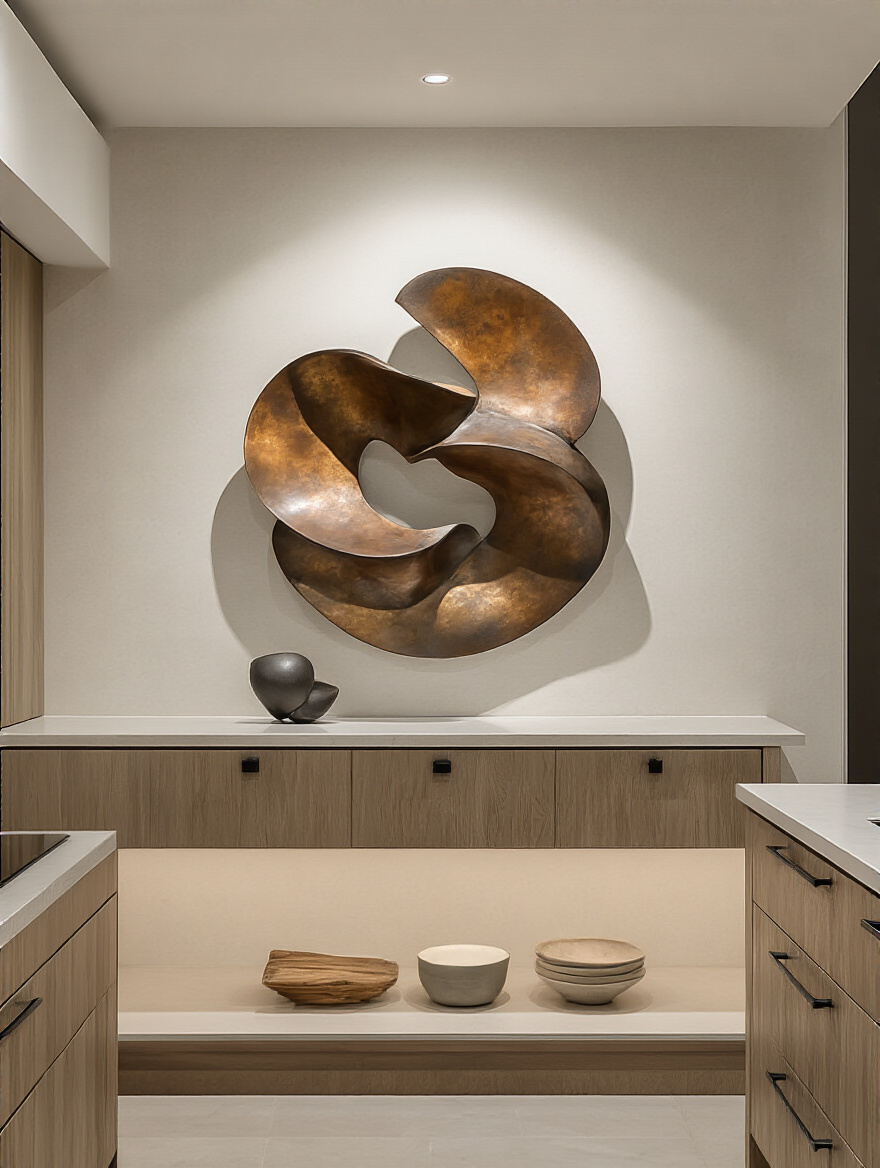 Portrait of a modern kitchen with sculptural focal point piece
