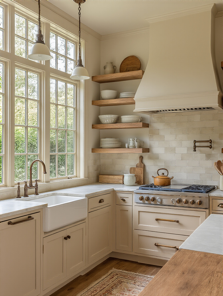 Portrait view of a traditional kitchen emphasizing authentic hardware on cabinetry