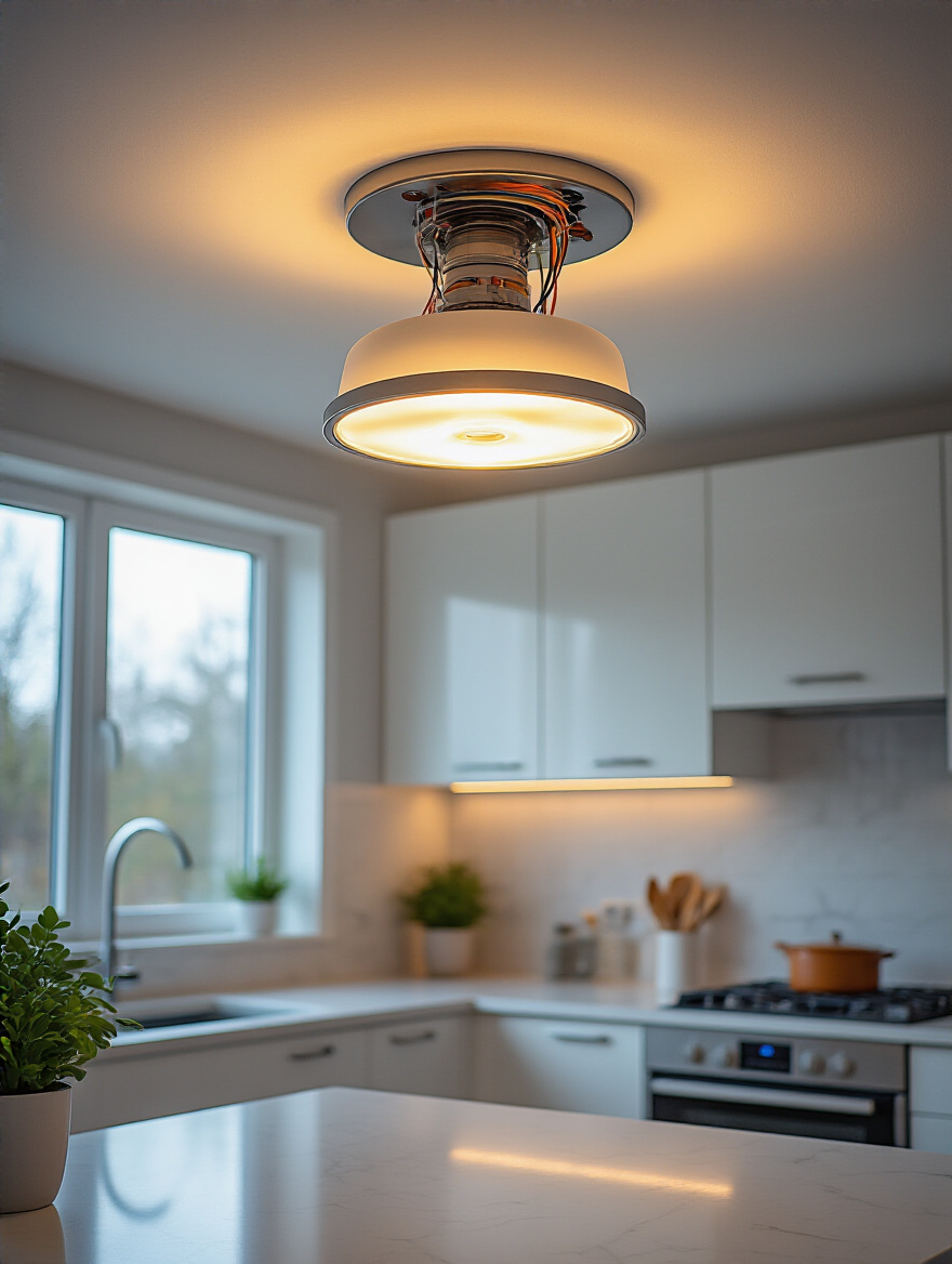 Vertical kitchen ceiling fixture prepared for safe troubleshooting