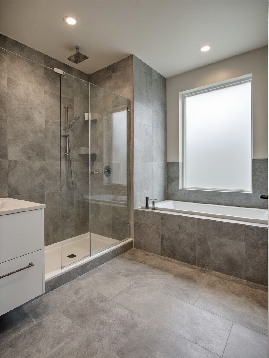 Portrait shot of modern bathroom tile patterns and installation concepts