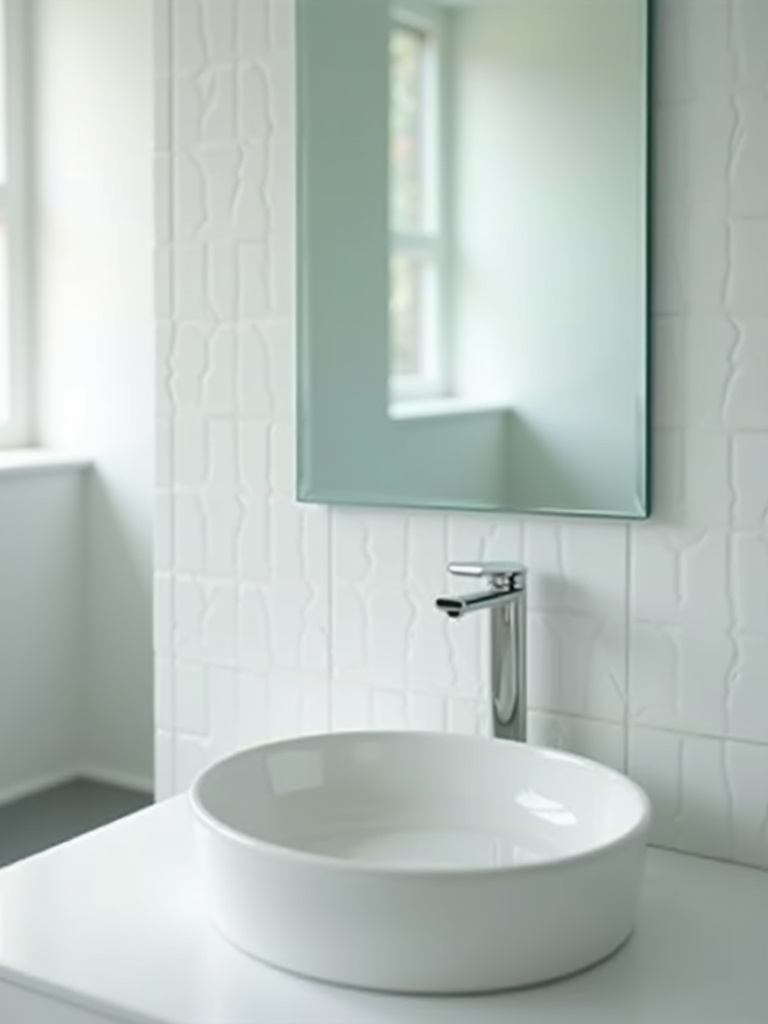 Close-up of a bathroom mirror edge with a clear sealant bead, showing protection from moisture damage and black spots in a modern bathroom.