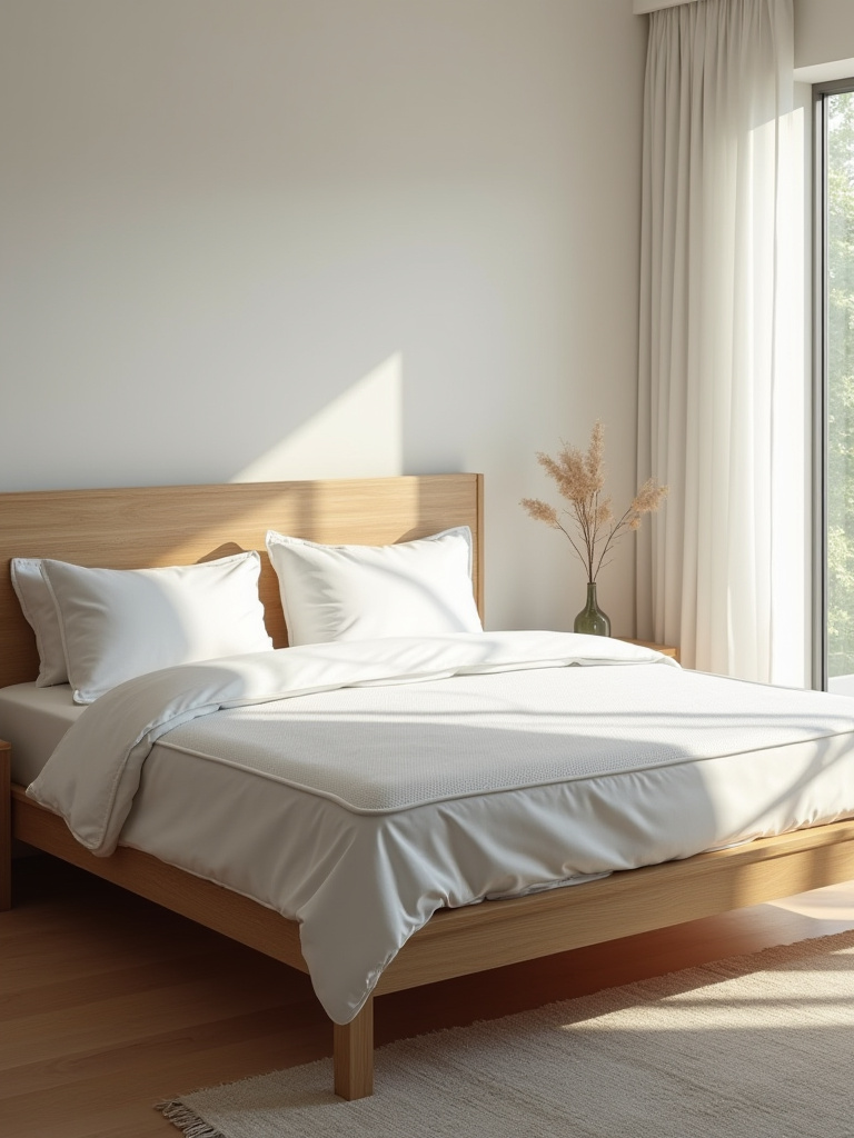 A beautifully made bed in a serene master bedroom, featuring a supportive mattress on an elegant bed frame, promoting an ultimate sleep sanctuary.