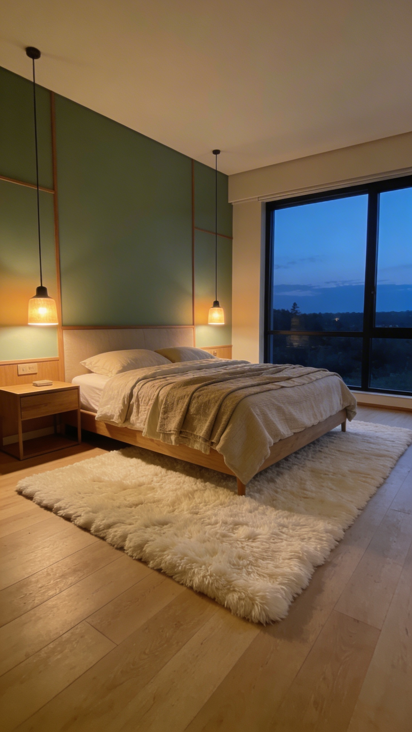 A calm and cozy bedroom makeover featuring warm lighting, soft linen bedding, and natural wood furniture to create a sleep sanctuary.