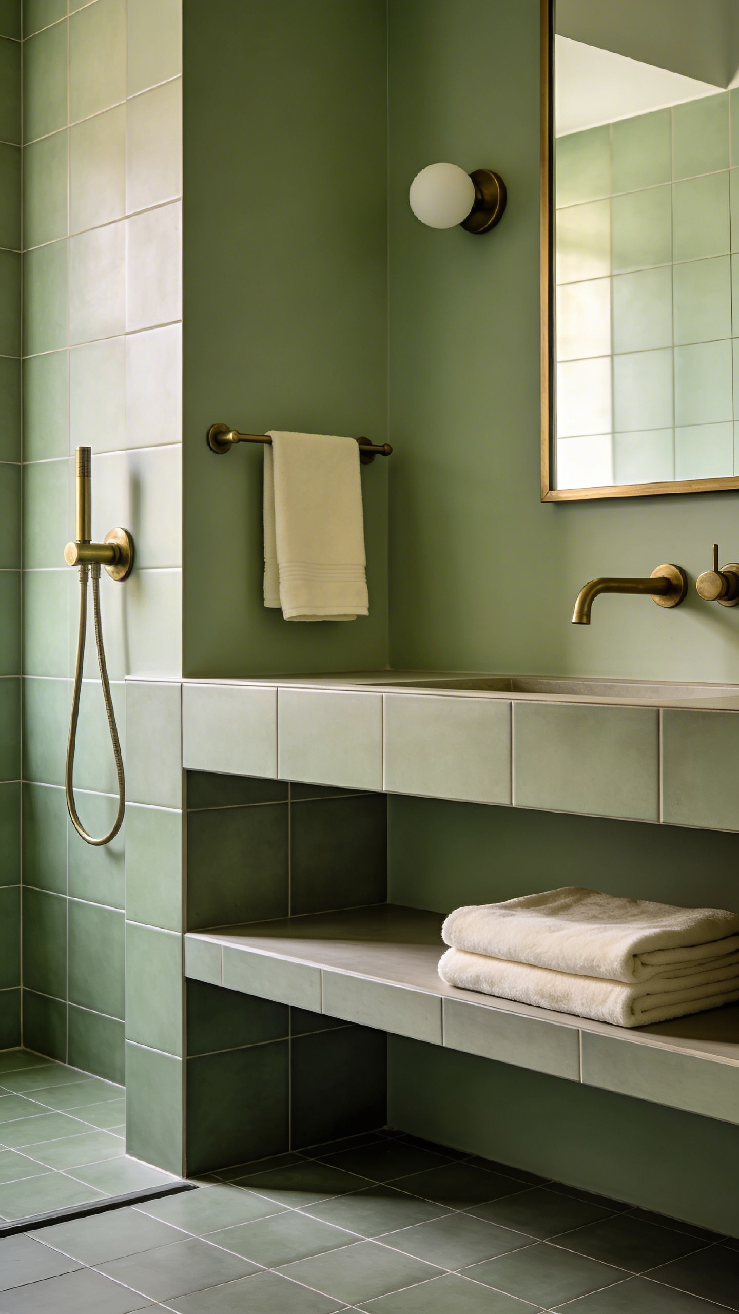 A monochromatic color scheme with varied textures and finishes is one of the most psychologically calming approaches to modern bathroom decoration.