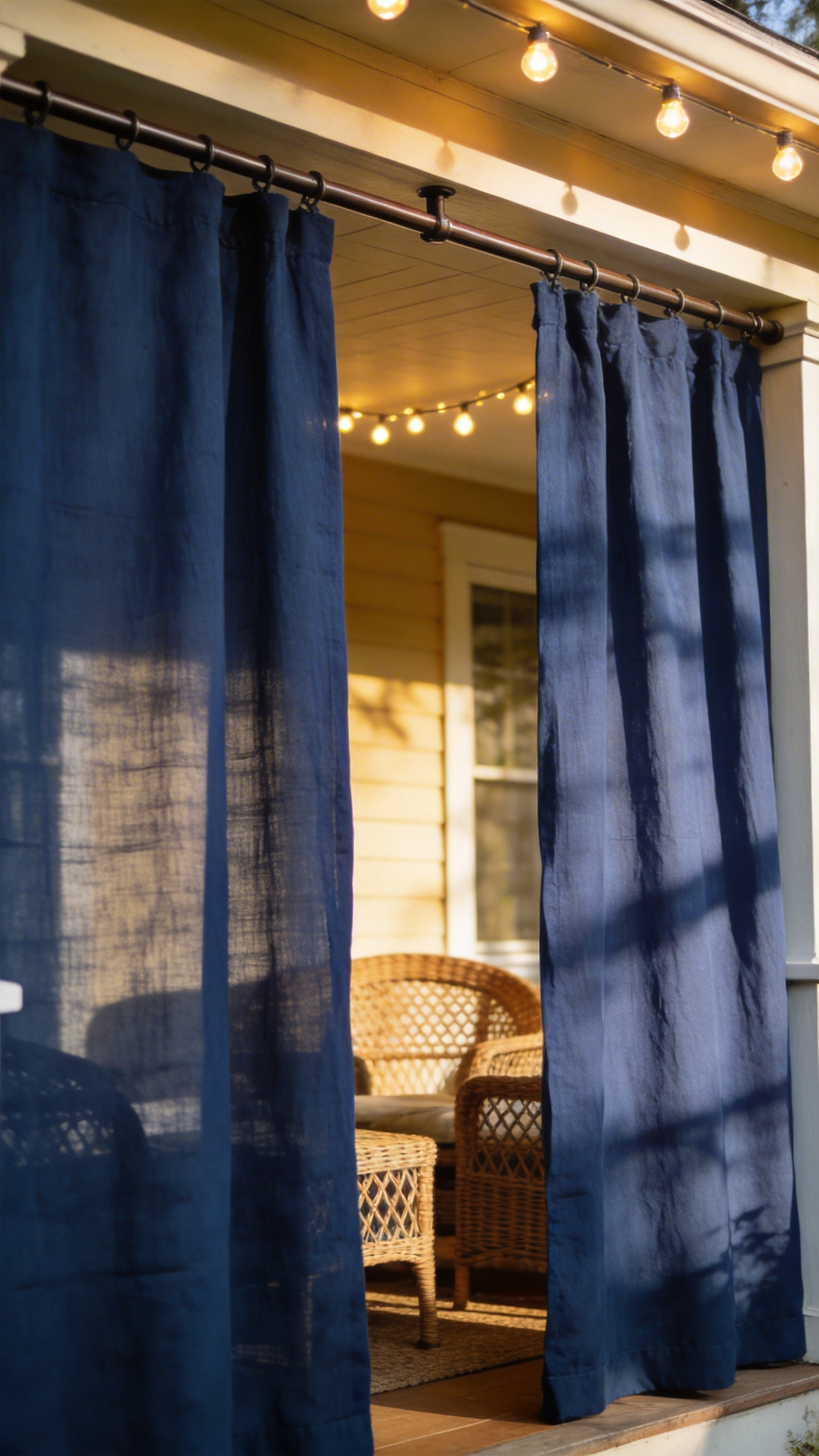 Outdoor curtains solve two problems at once in porch decor — they create privacy for a street-facing porch and visually enclose the space, making it feel like an outdoor room.