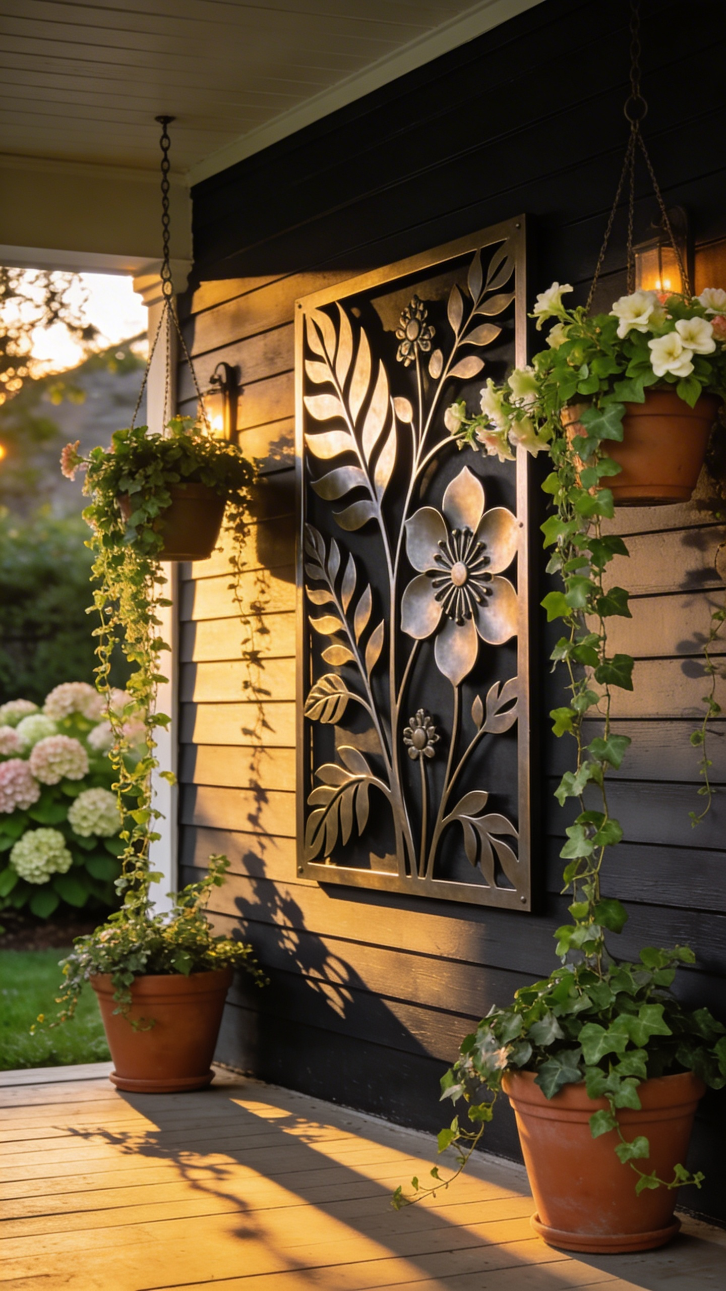 Large-scale wall art is one of the most overlooked elements in porch decor — it anchors the vertical space and gives the eye a focal point when approaching the entrance.