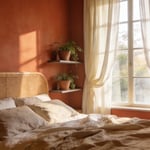 A warm, layered bedroom that brings together paint, textiles, natural materials and light to create a genuinely restful retreat — demonstrating these cozy bedroom decor ideas in a complete room setting.