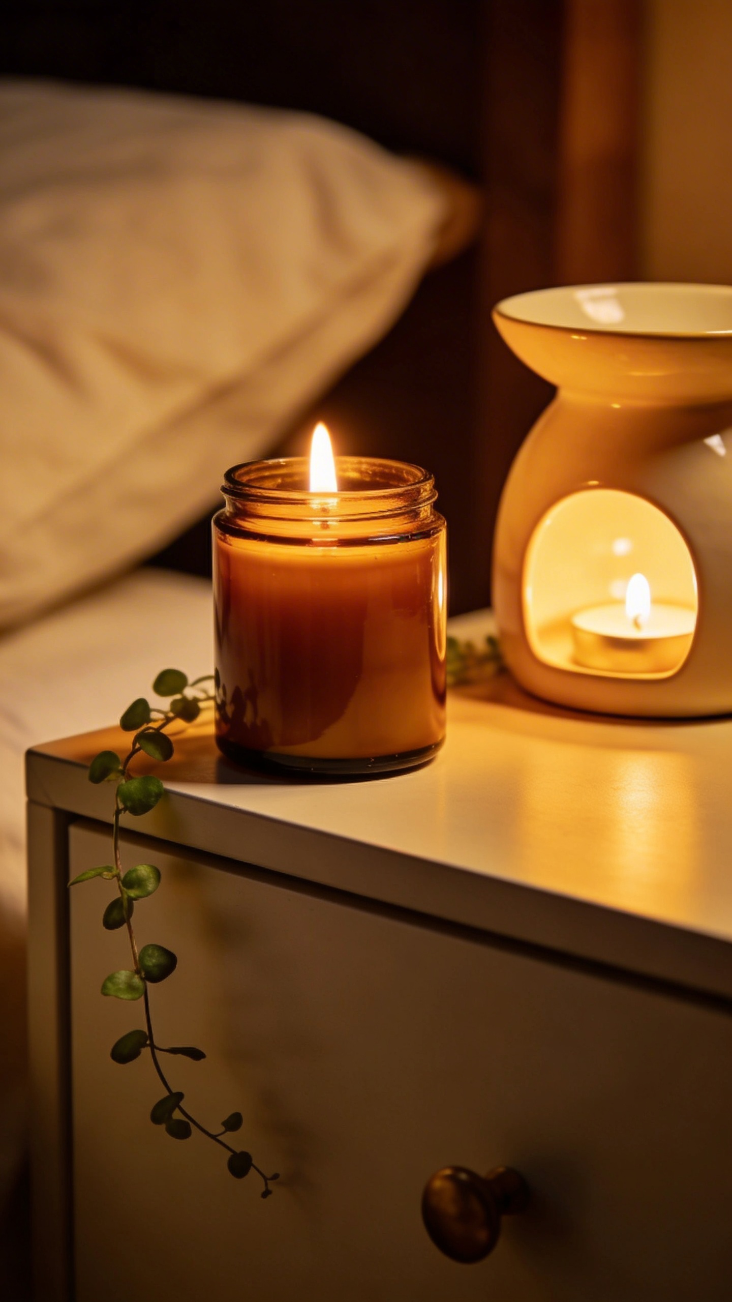 Ambient scent from soy candles or wax warmers contributes psychological warmth to cozy bedroom decor ideas — cedar, sandalwood, and lavender are the scent families most supported by sleep research.