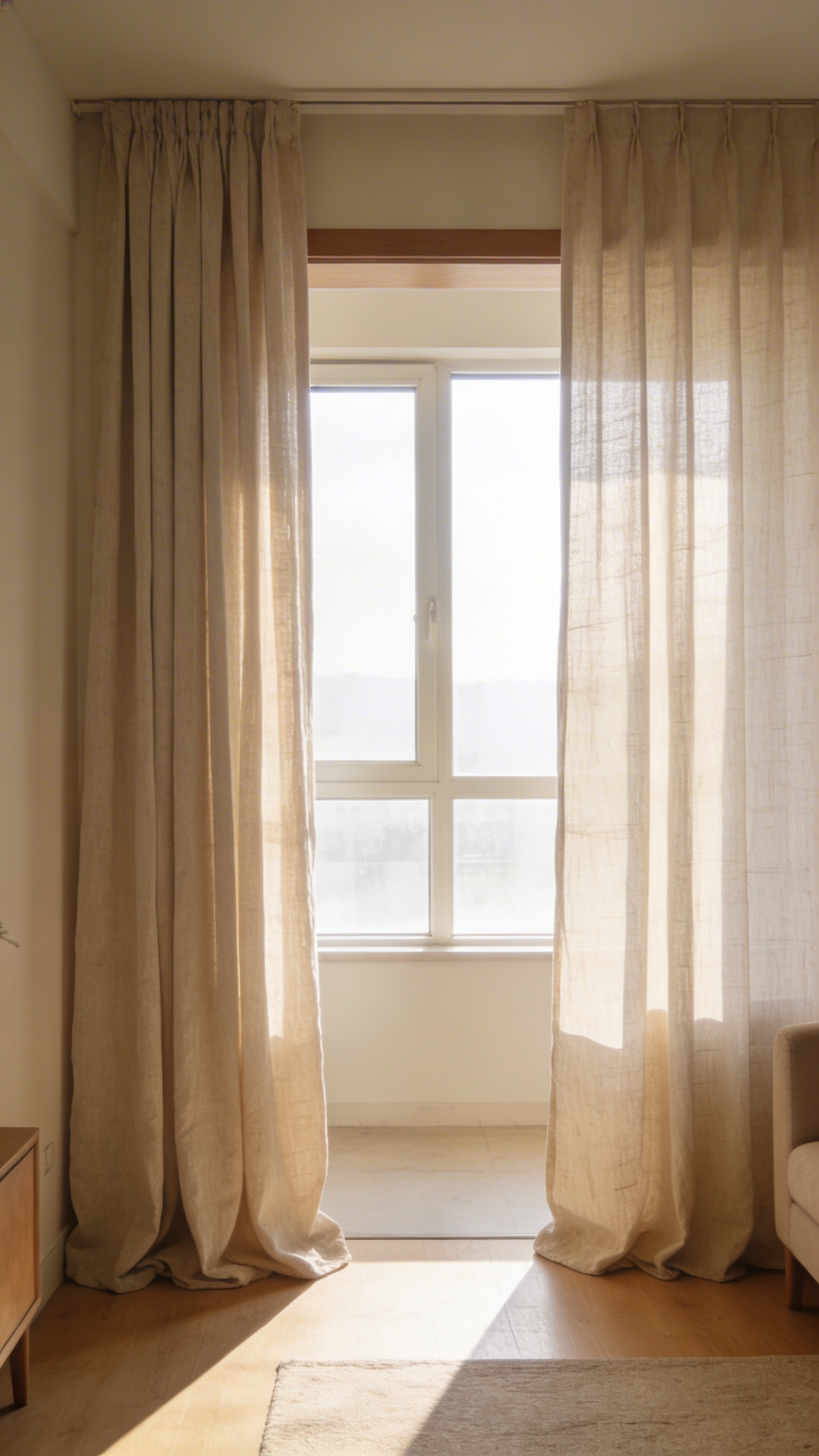 Hanging curtains close to the ceiling rather than at the window frame is the single most impactful apartment living room decoration move for making rental rooms feel taller and more finished.