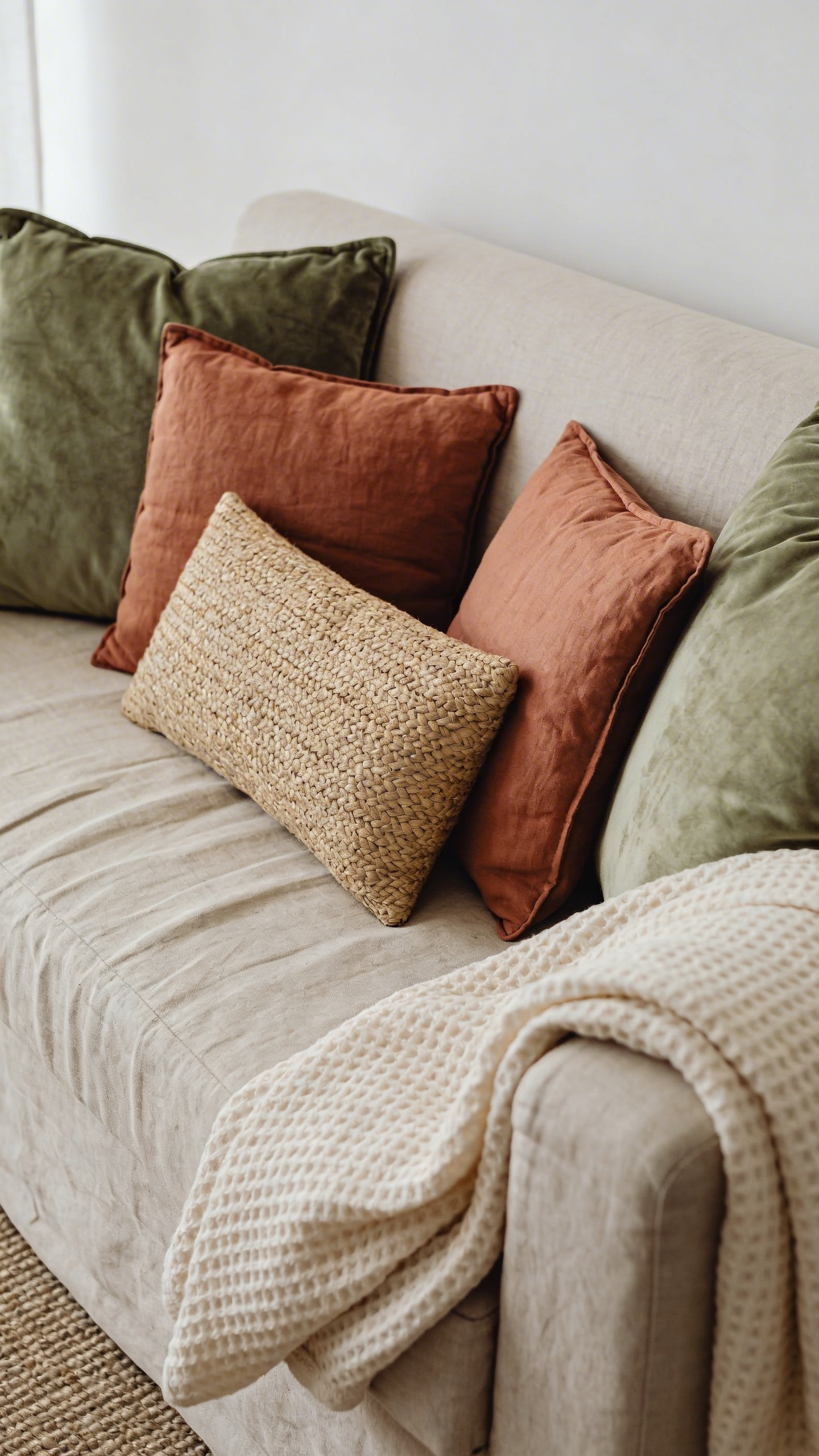 The right number of cushions — typically five in a mix of textures and one accent colour — is a cornerstone of successful apartment living room decoration that feels curated rather than chaotic.