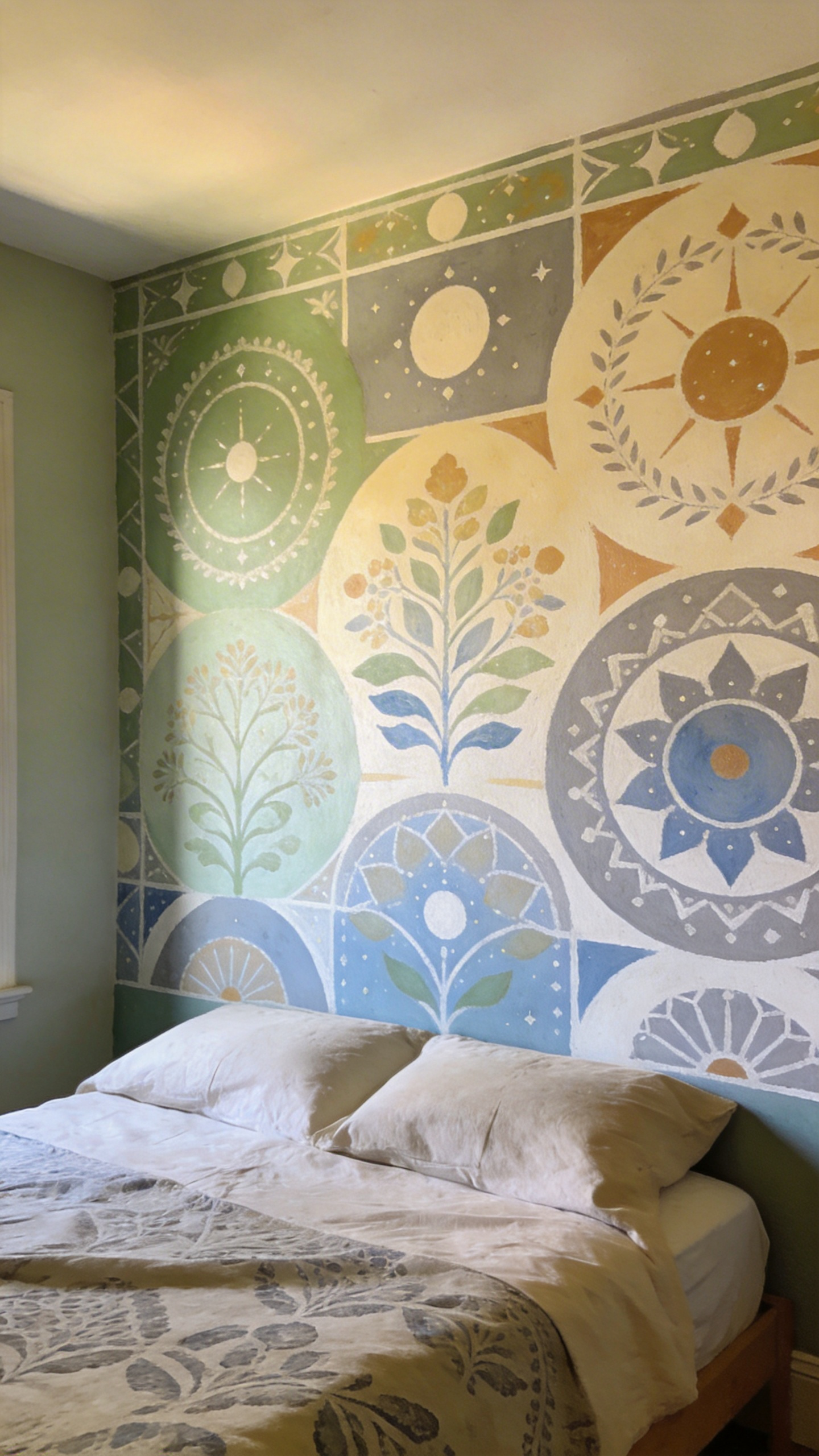 A painted bedroom mural becomes the room's unique declaration—handmade artistry announcing you refused to default to manufactured solutions. DIY mural techniques are more accessible than you might think. The projector method works beautifully: use a cheap projector to trace designs onto your wall, then paint in the lines. This technique works for any image—botanical motifs, celestial scenes, architectural silhouettes—at any skill level. Alternatively, stencil kits eliminate artistic ability requirements; pre-cut designs create professional results. Geometric tape work uses painter's tape to create clean lines and shapes before painting; the results feel contemporary and intentional.