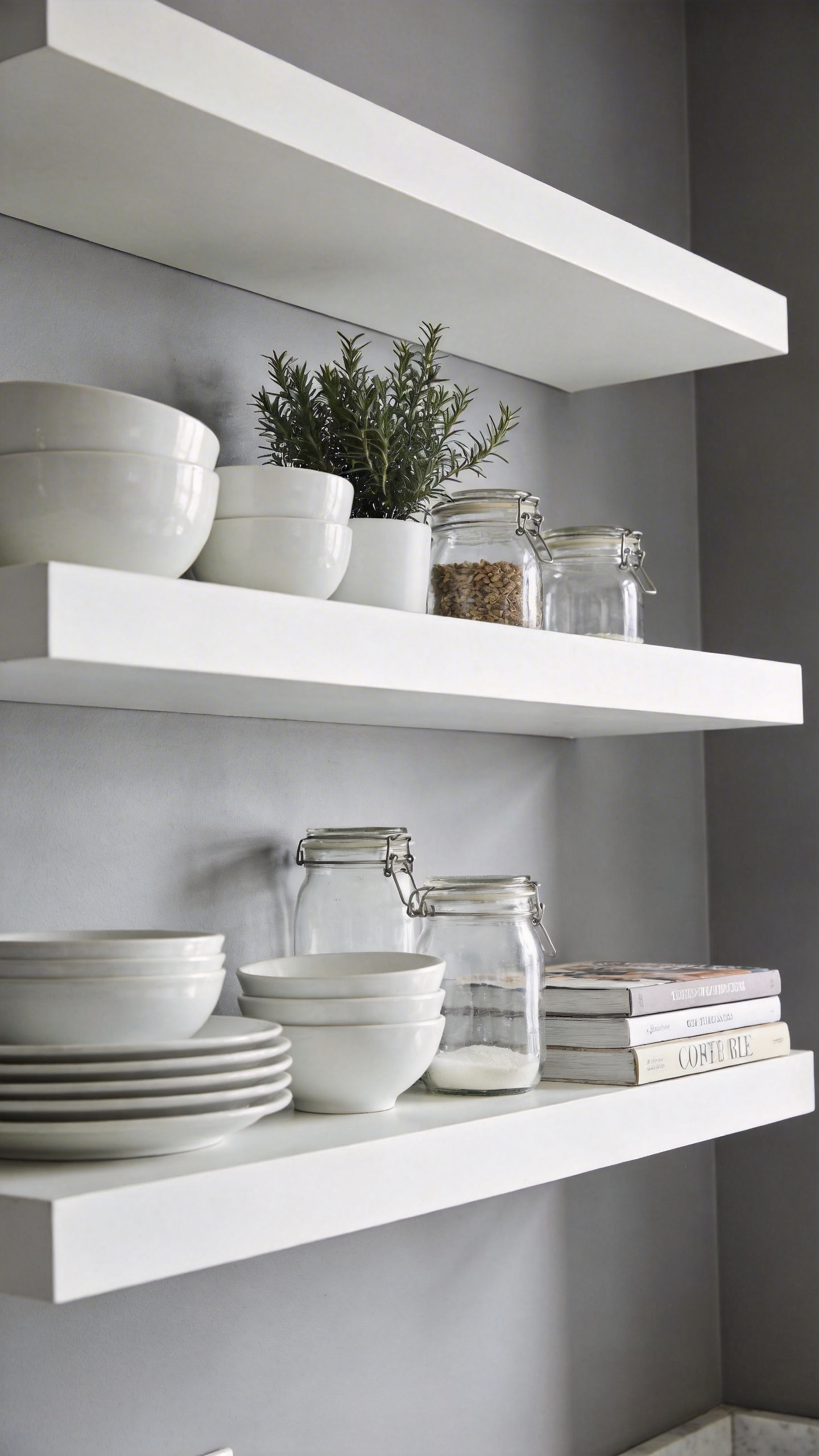 Floating shelves in a kitchen succeed when they balance genuine working storage with enough visual breathing space to feel styled rather than stacked.
