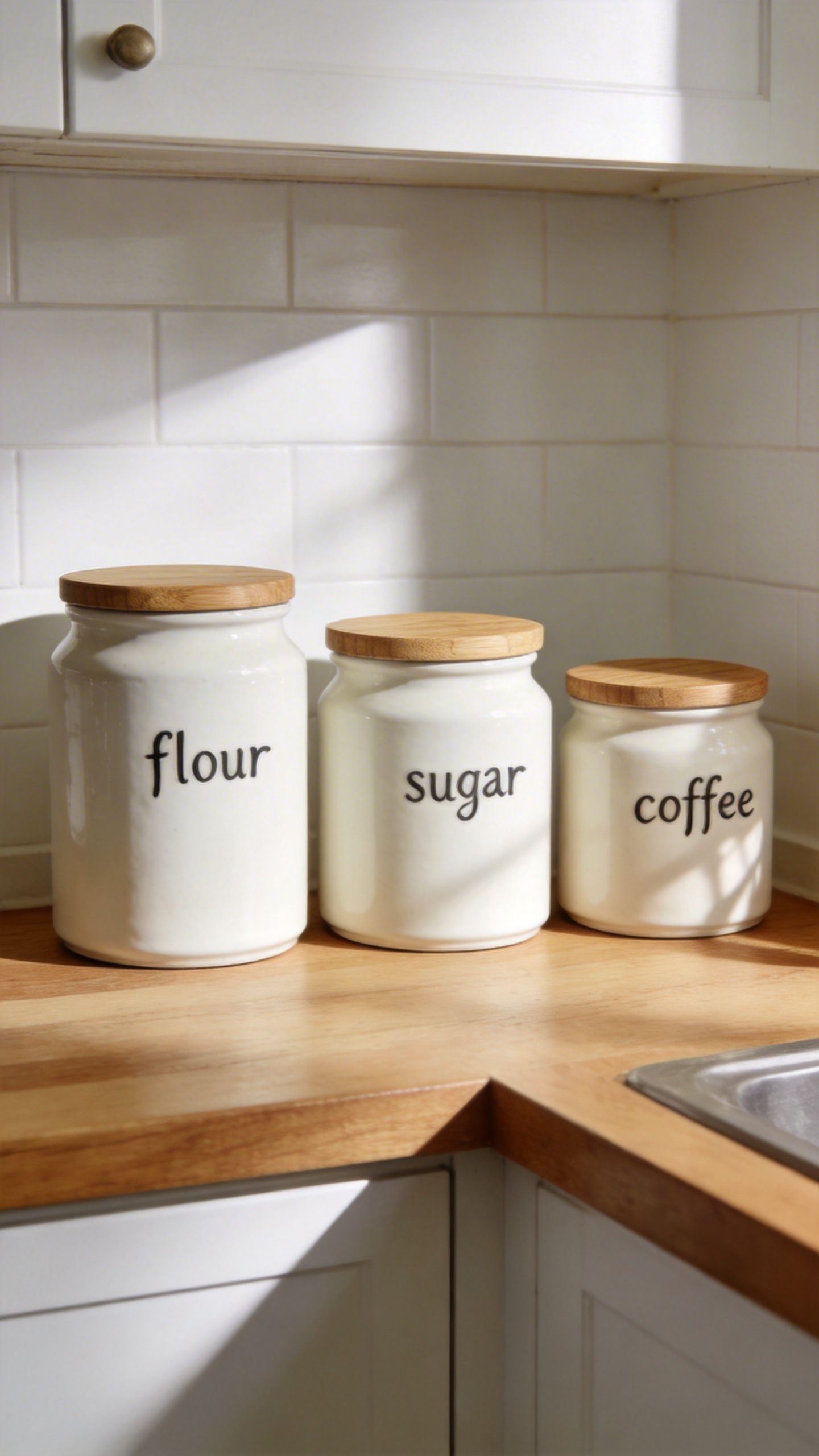 A matching canister set keeps daily-use baking staples within arm's reach and adds a cohesive, styled look to the counter without any visual clutter.