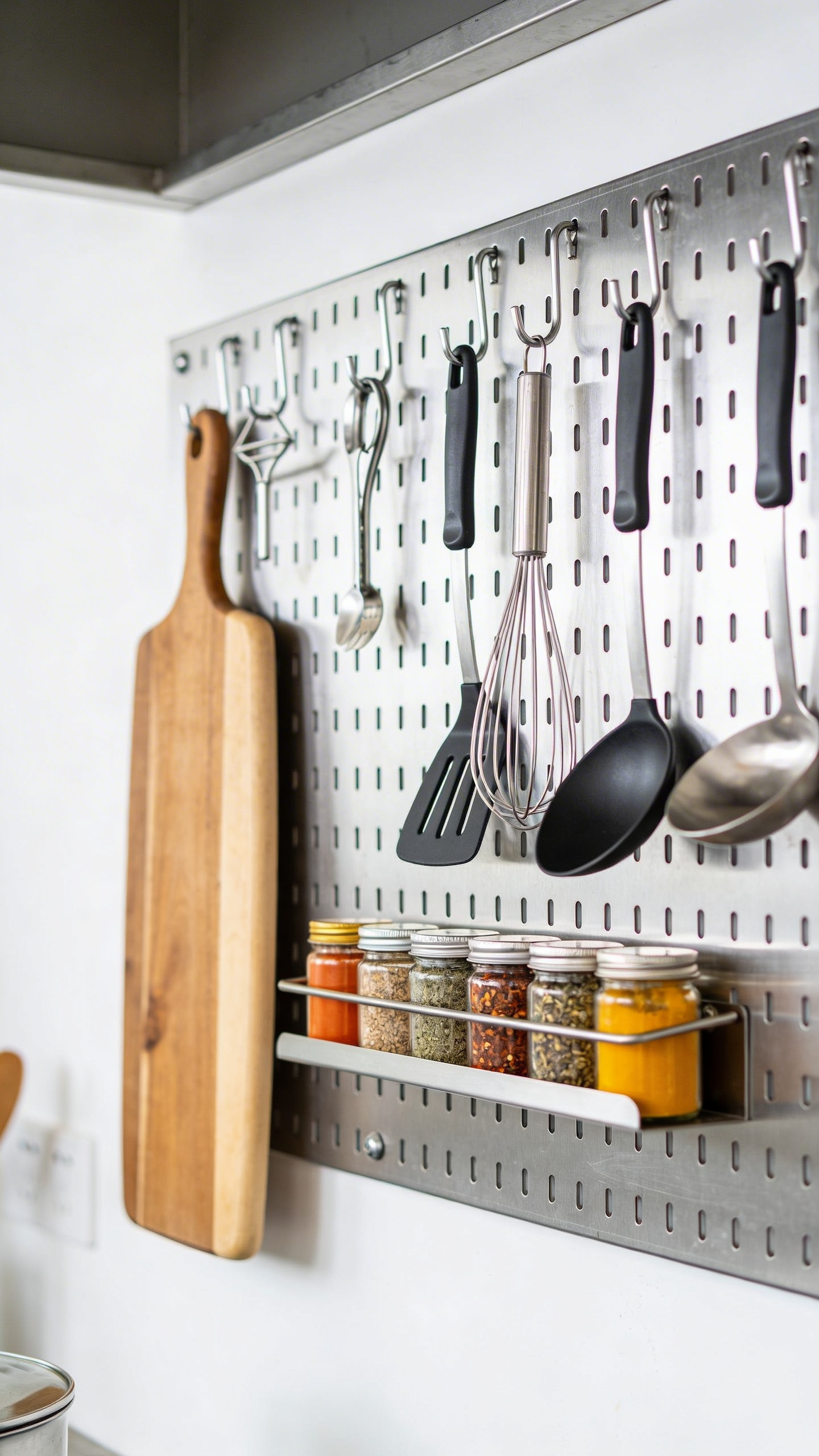 A metal kitchen pegboard is the most adaptable wall storage system available — hooks, shelves, and bins can be moved and reconfigured in seconds as your cooking needs evolve.