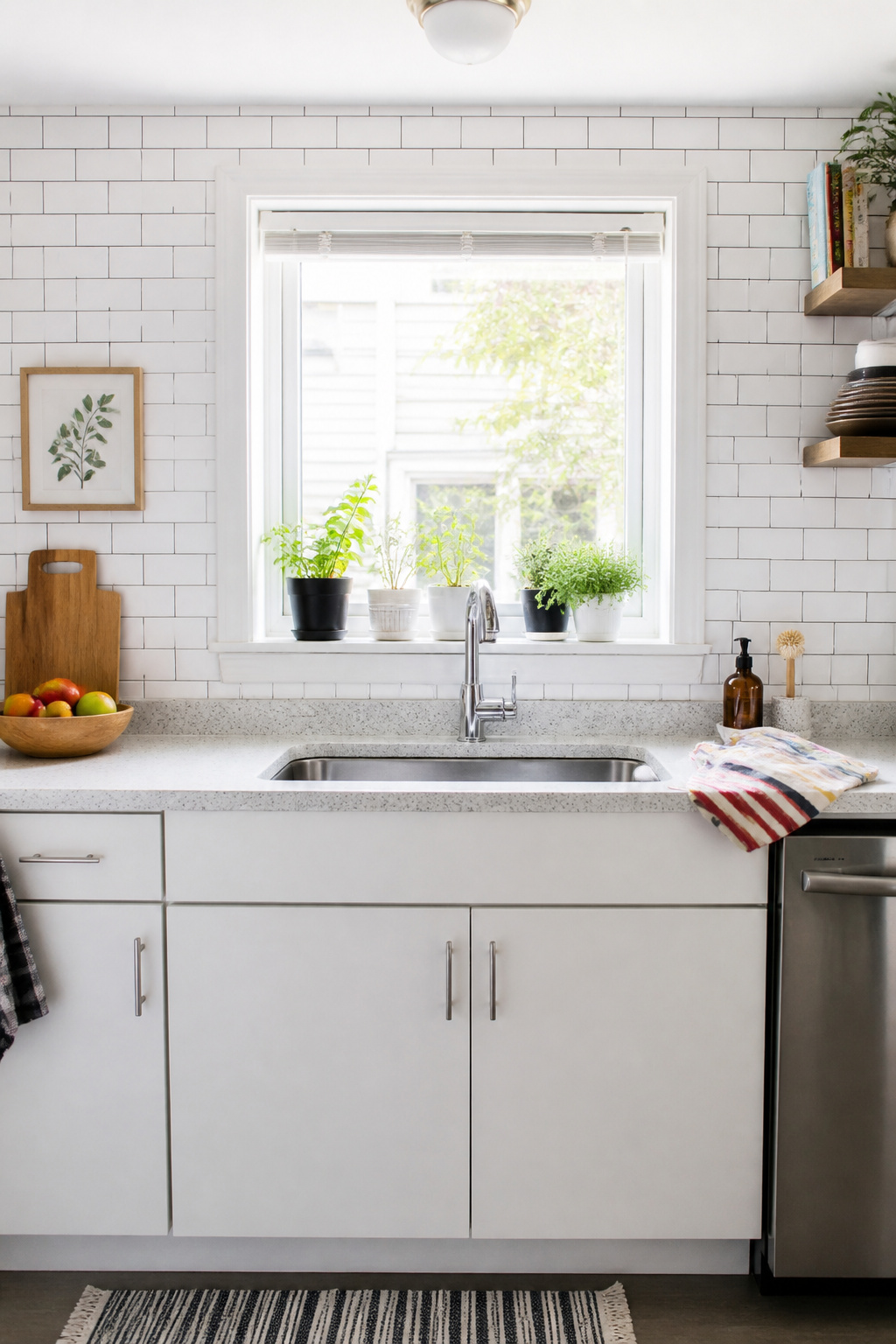 A premium peel-and-stick subway tile backsplash transforms this rental kitchen with a clean, convincing result that requires no tools and leaves no damage.
