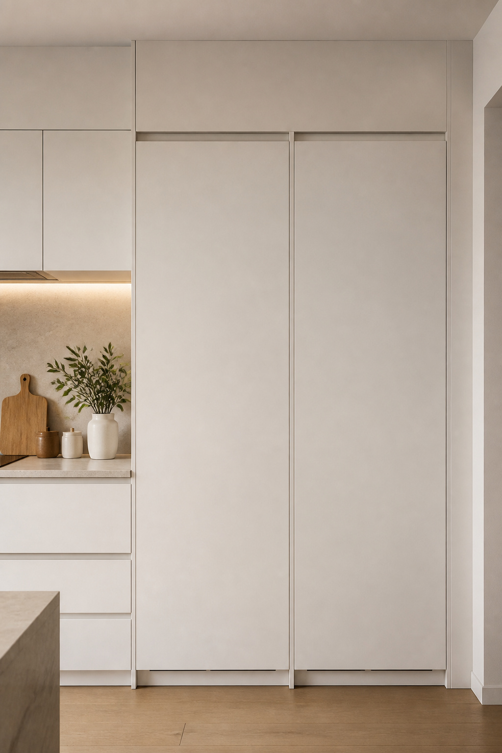 A panel-ready refrigerator with a matching cabinet door simply disappears — it reads as more cabinetry until someone opens it.