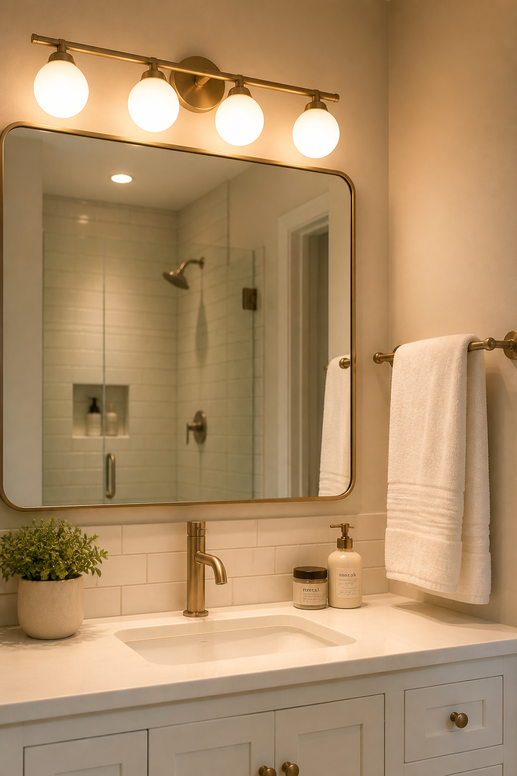 Switching to 3000K globe-bulb vanity lighting is one of the most affordable budget bathroom improvements — the difference in perceived cleanliness and warmth is immediate.