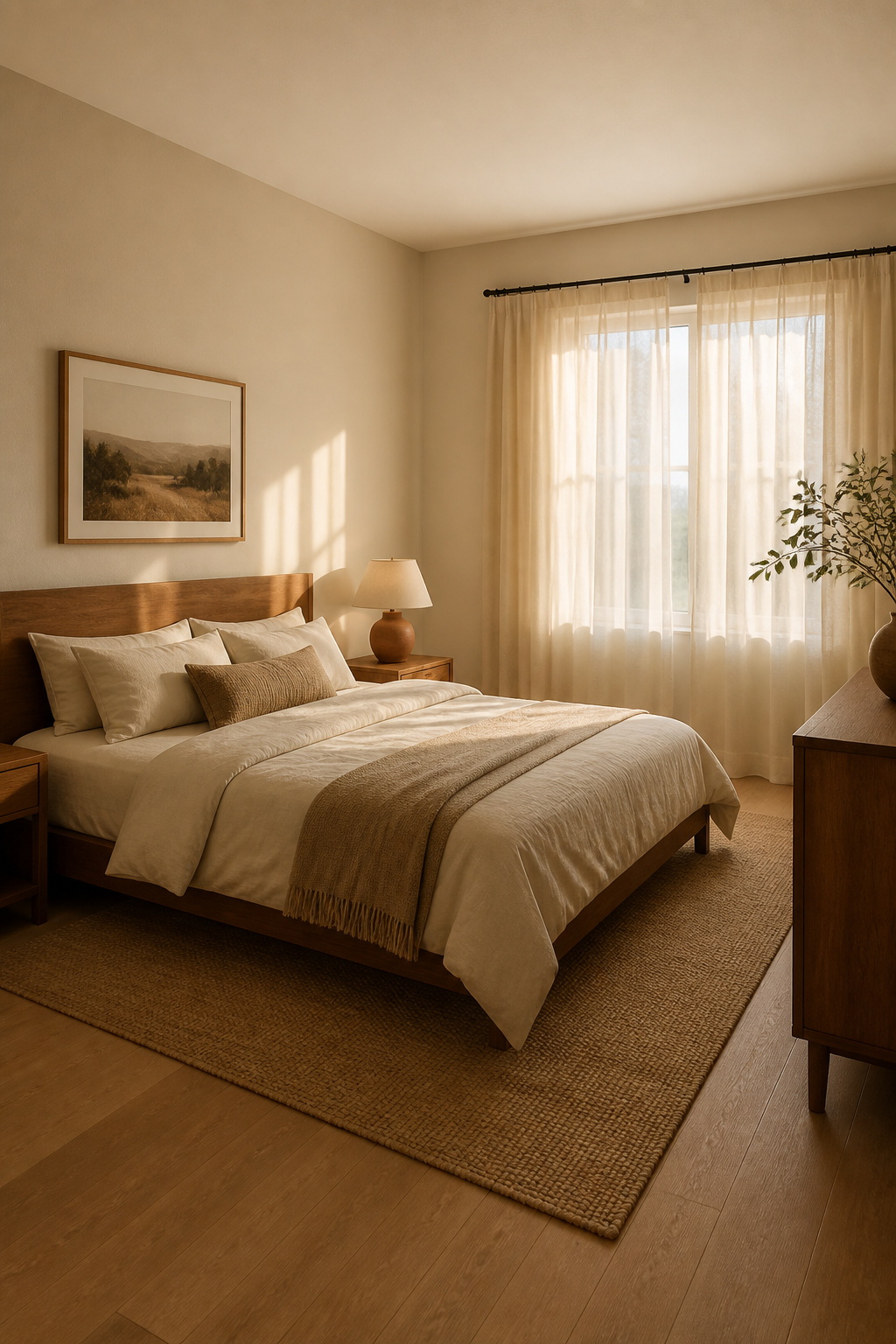 Warm-toned neutrals with yellow or red undertones activate associations with sunlight and safety — the color psychology foundation of any cozy bedroom decor scheme.