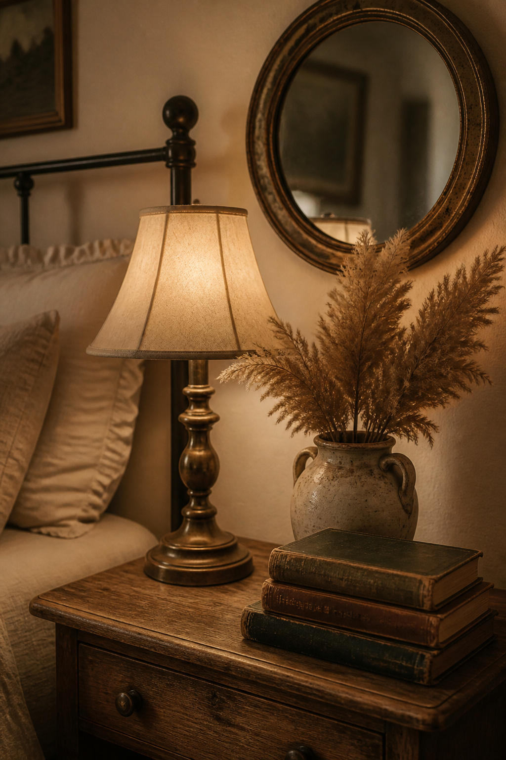 Vintage objects carry a visual "permission to relax" — they signal that a room is inhabited and loved rather than staged, which is the psychological foundation of cozy bedroom charm.